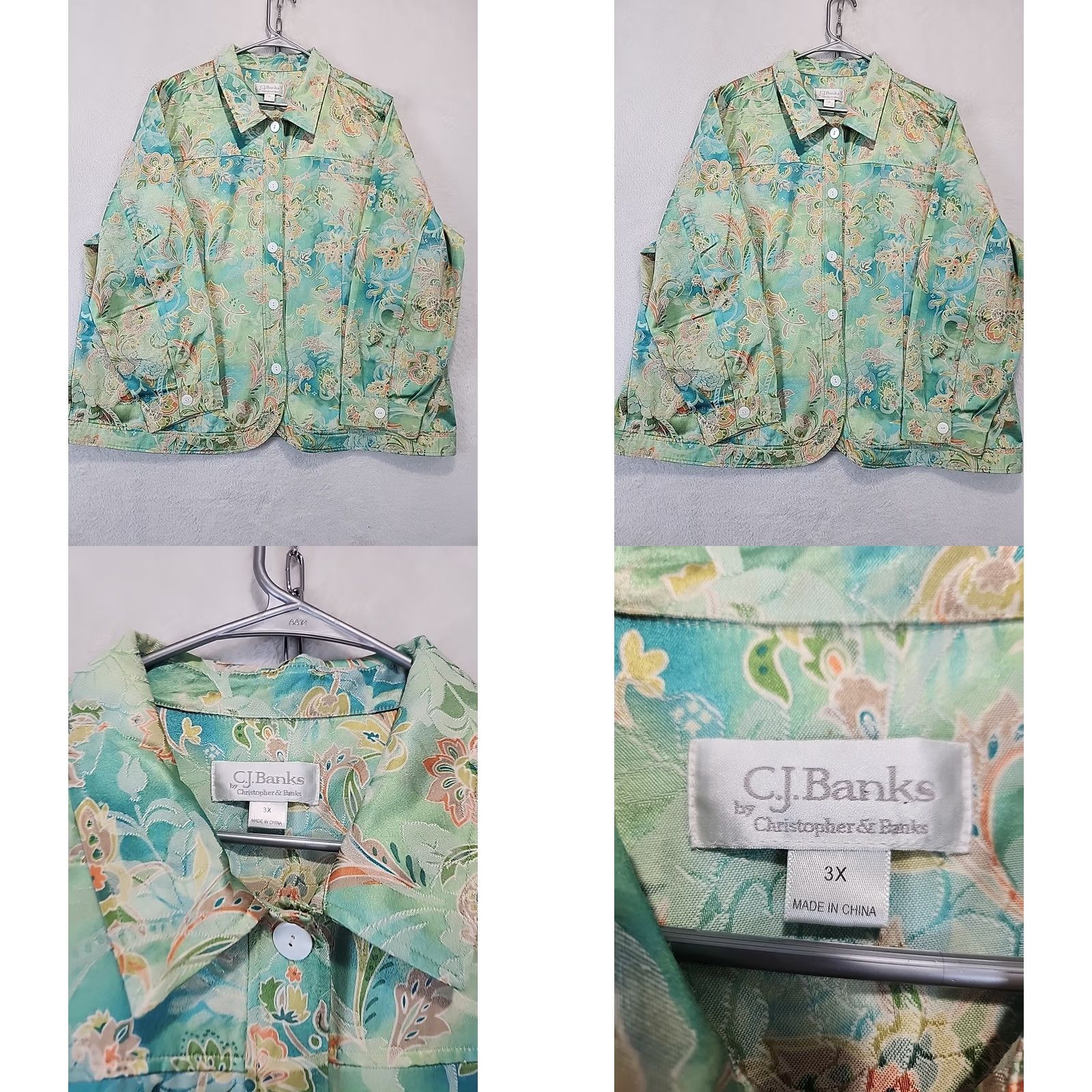 Vintage VINTAGE CJ Banks Floral Jacket Women's Plus Size 3X Green Button Front Shacket Top Size XXL / US 16-18 / IT 52-54 - 8 Thumbnail