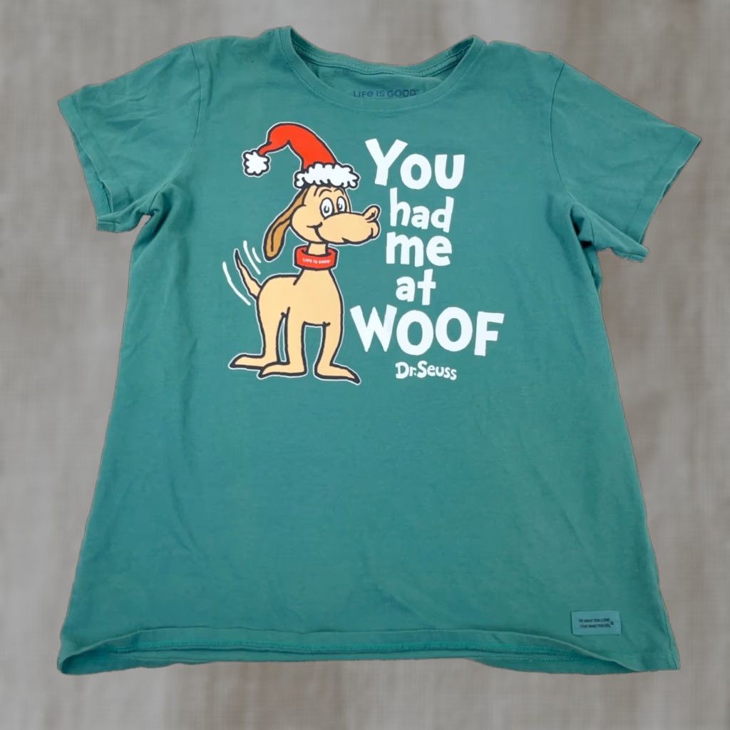 Life is Good Life is Good Shirt Women Large Geen Dr Seuss The Grinch Max Crusher Tee Ladies Blue Womens Size L / US 10 / IT 46 - 1 Thumbnail