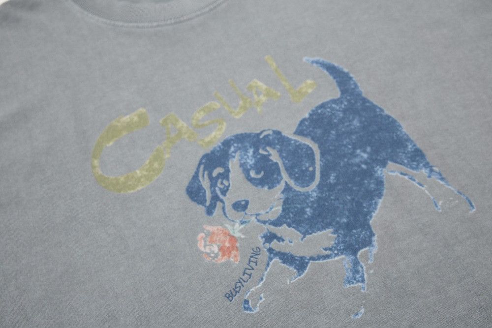Japanese Brand Men's Washed Distressed T-Shirt with Cartoon Puppy Print Size US M / EU 48-50 / 2 - 3 Thumbnail