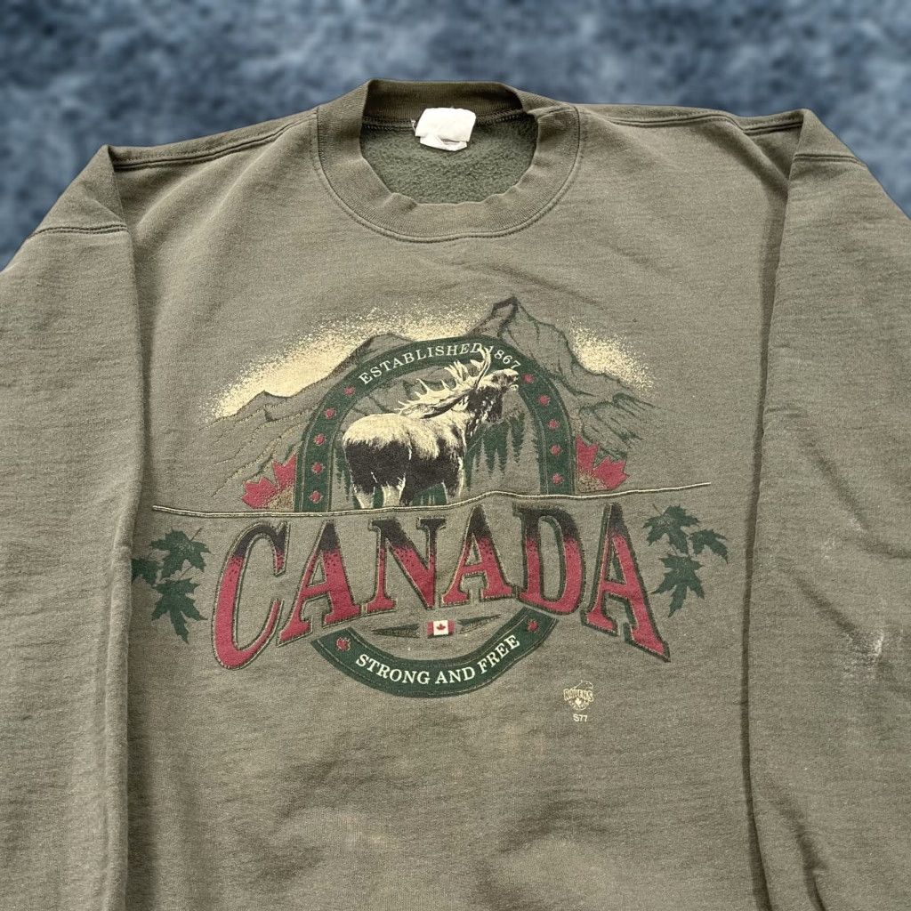 Olive VINTAGE Ravens Sweatshirt Mens L Olive Green Canada Moose Crewneck 90s Hiking Graphic Print Winter Fall Spring Crew Neck Pullover Longevity Size US L / EU 52-54 / 3 - 1 Thumbnail