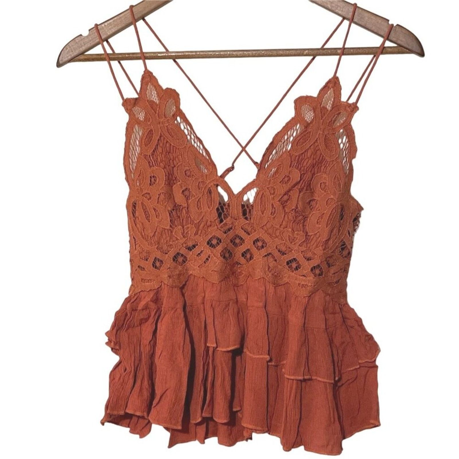 Free People Free People Adella Cami Small New Rust Tiered Top Size S / US 4 / IT 40 - 3 Thumbnail
