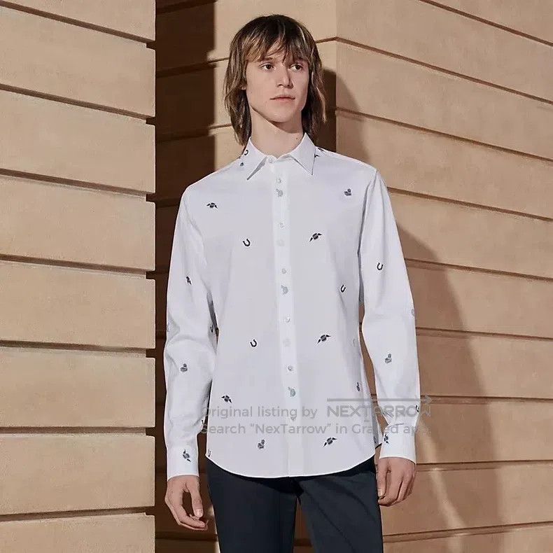 Hermes Hermes size 41 White embroidered patterned shirt Size US XXS / EU 40 - 1 Thumbnail