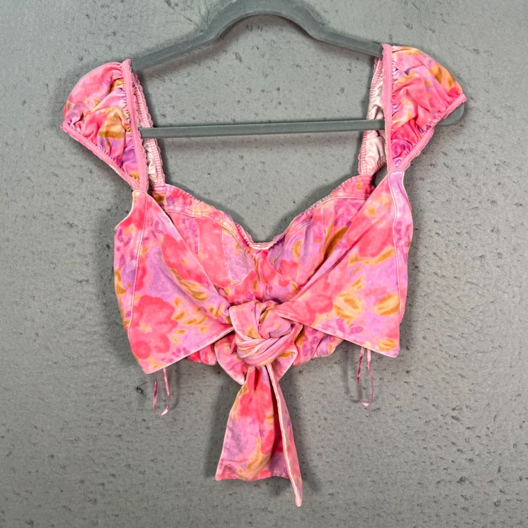 Free People Free People Womens XS Tie-Dye Pink & Orange Ruched Crop Top Sleeveless Tie Back Blouse Summer Cropped Womens XS Pink Tie-Dye Ruched Crop Top Size XS / US 0-2 / IT 36-38 - 2 Thumbnail