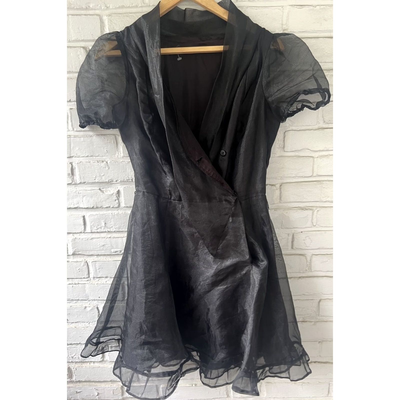 Vintage VINTAGE Swing Wrap Dress Chiffon Sleeve Small 1950s Black Womens XS/S Small Size 26" / US 2 / IT 38 - 6 Thumbnail