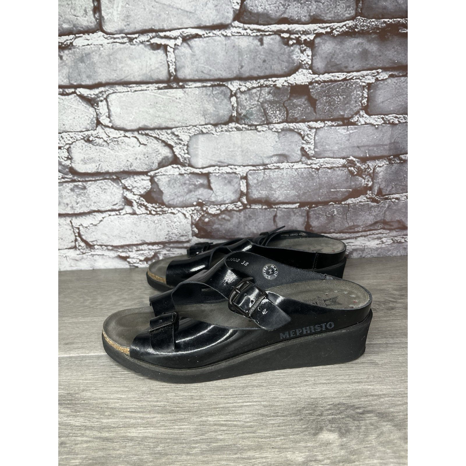 Mephisto Mephisto Black Patent Leather Buckle Wedge Sandals Women’s S Size US 7.5 / IT 37.5 - 11 Thumbnail