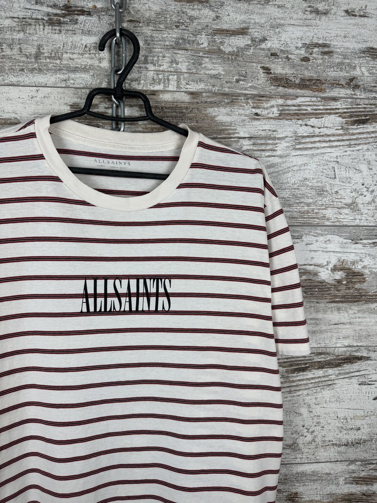 Allsaints × Japanese Brand Mens AllSaints T-shirt big logo stripes center logo tee Size US L / EU 52-54 / 3 - 2 Thumbnail