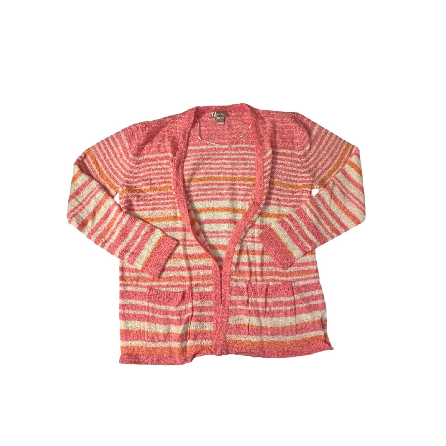 Other White Stag Women’s Pink & White Open Front Cardigan LG 12/14 Size L / US 10 / IT 46 - 1 Thumbnail
