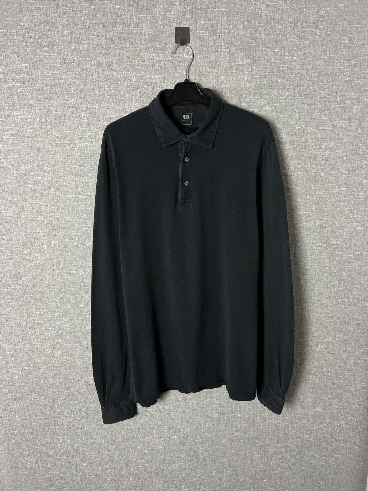 Fedeli Fedeli Dark Grey Luxury Long Sleeve Polo Shirt Size US L / EU 52-54 / 3 - 1 Thumbnail