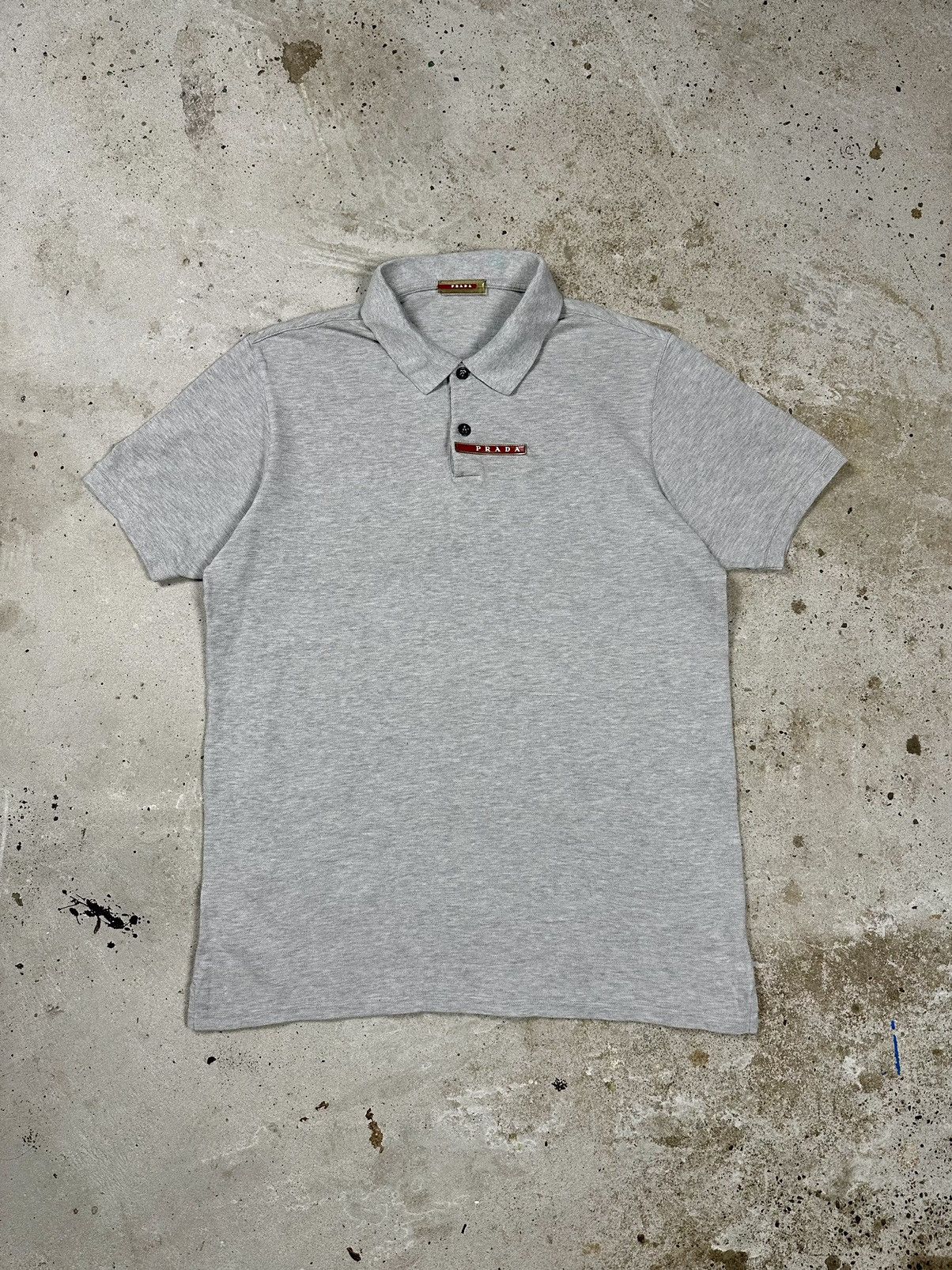 Prada Prada Linea Rossa Gray Red Tab Long Sleeve Polo Shirt | Grailed