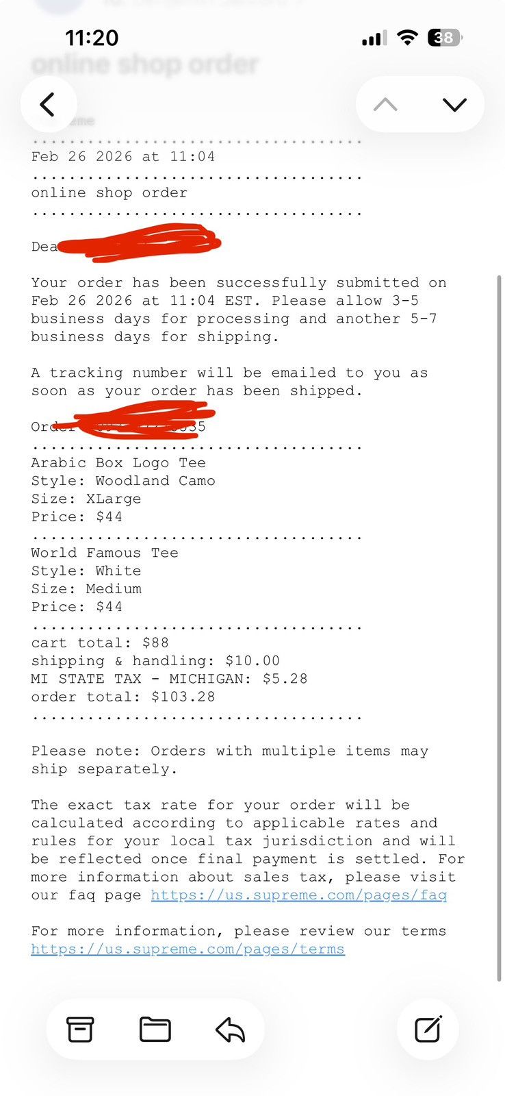 In hand - SS26 Supreme World Famous Tee