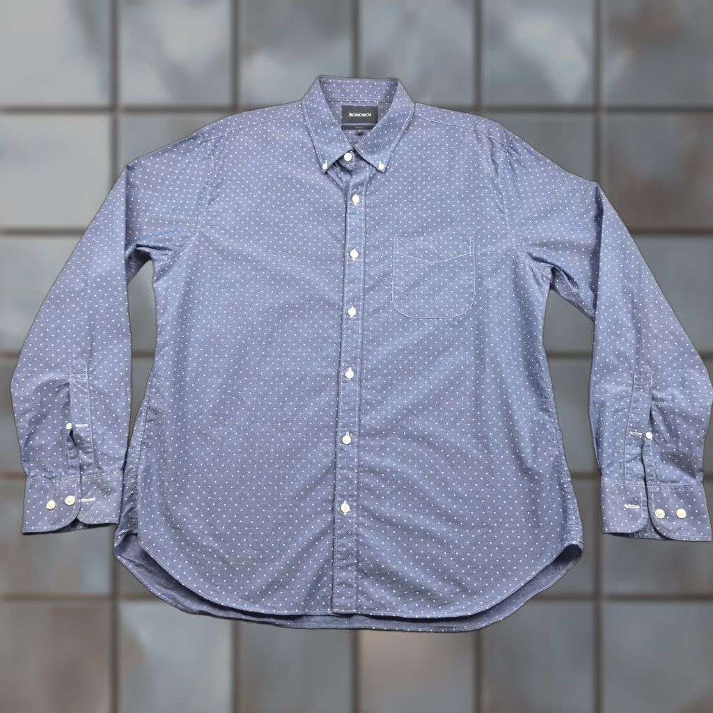 Bonobos Bonobos Button Up Shirt Mens XL Blue Chambray Polka Dot Slim Fit Long Sleeve Size US XL / EU 56 / 4 - 1 Thumbnail