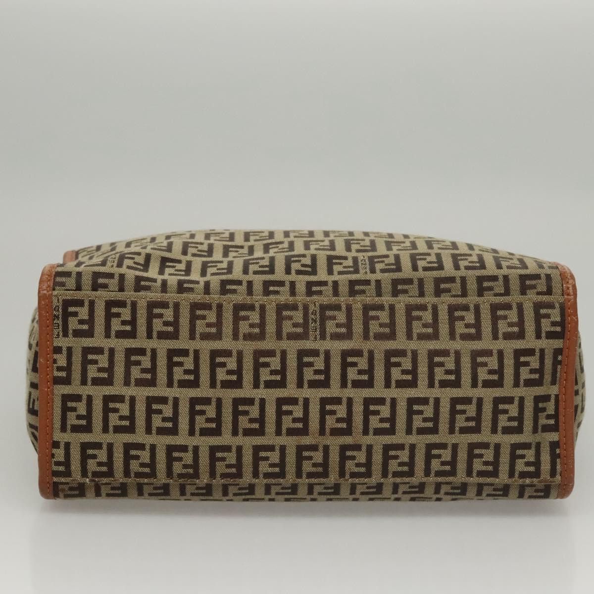 FENDI Zucchino Canvas Hand Bag Brown Gold