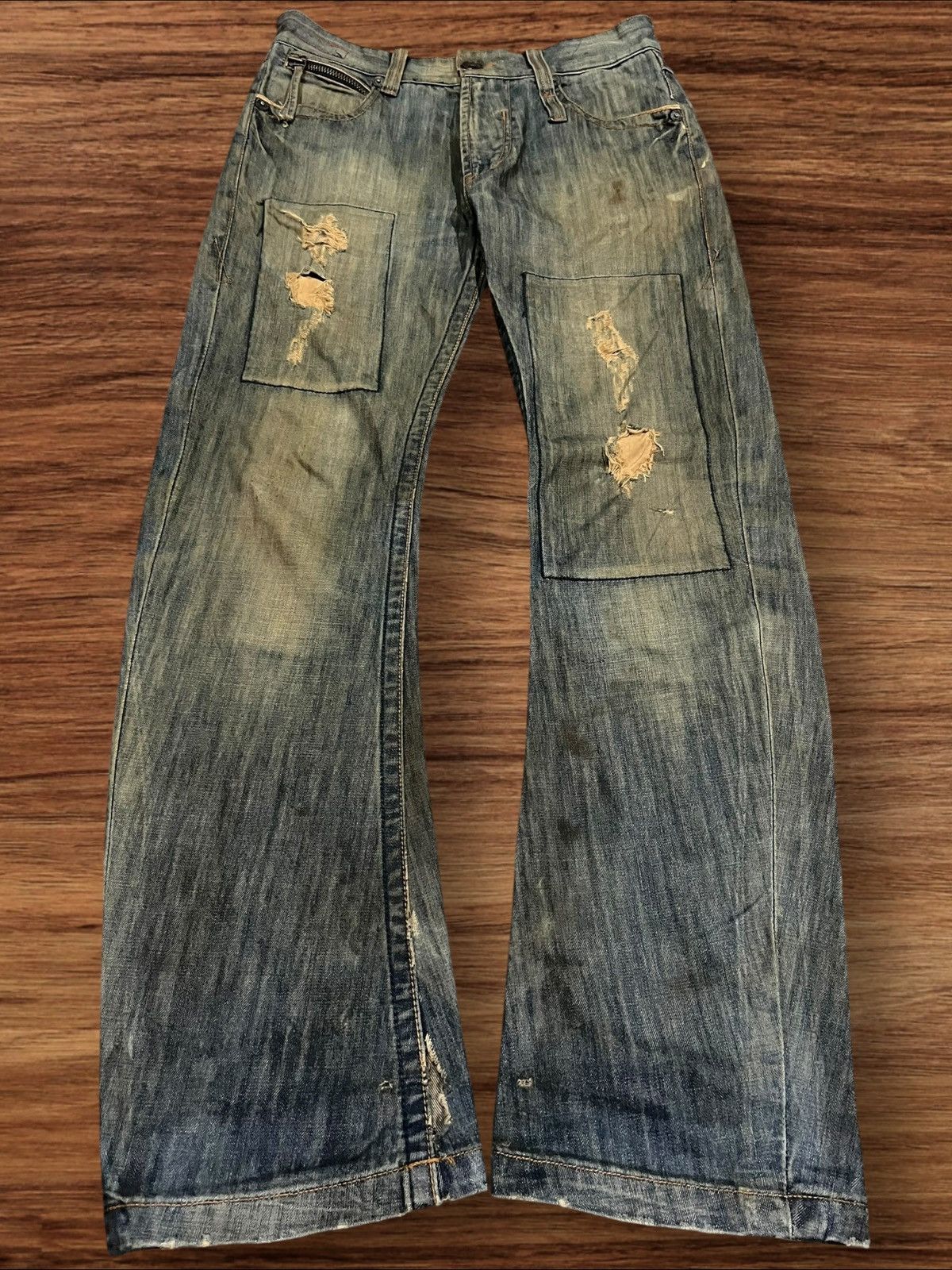 If Six Was Nine × Japanese Brand × Le Grande Bleu (L.G.B.) Japan Tough Jeans Smith Military Double Knee Distressed Jean Size US 32 / EU 48 - 2 Thumbnail