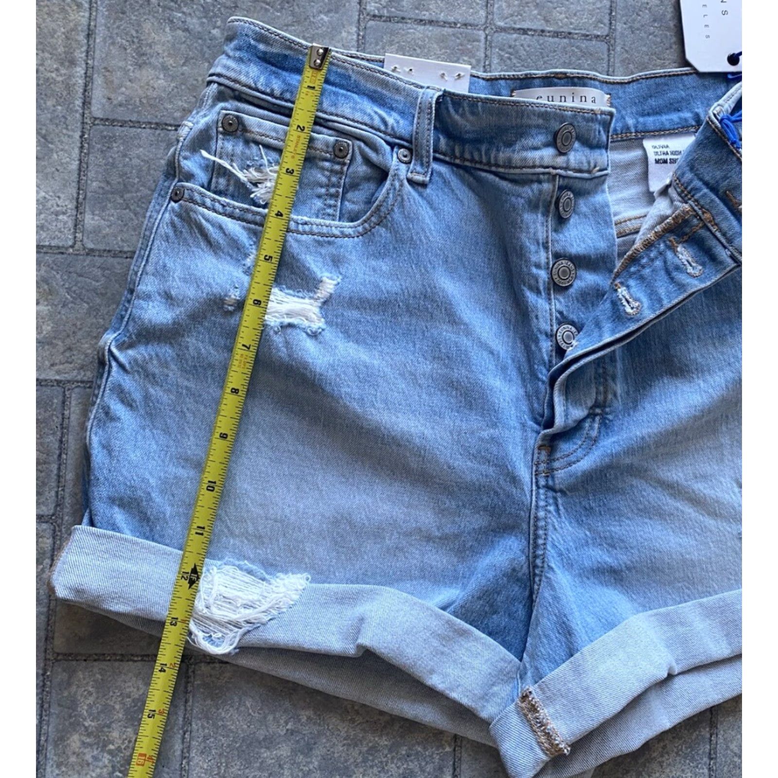 Vintage Eunina Shorts Women’s L Blue Denim Ultra High Rise Mom Cotton Spandex Womens Size 36" / US 14 / IT 50 - 7 Thumbnail