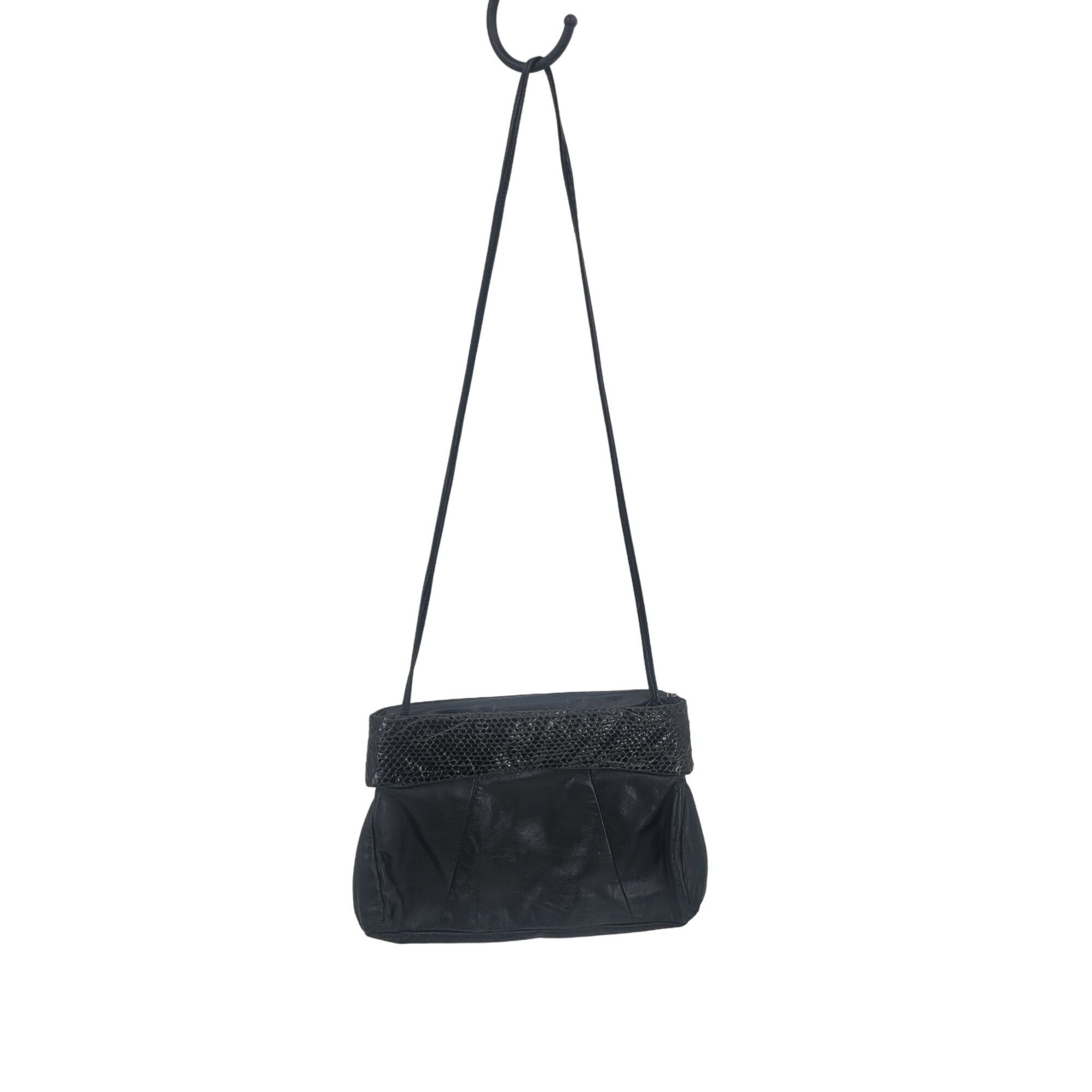 Vintage Vintage 80s Black Genuine Leather Snakeskin Embossed Crossbo Size ONE SIZE - 2 Thumbnail