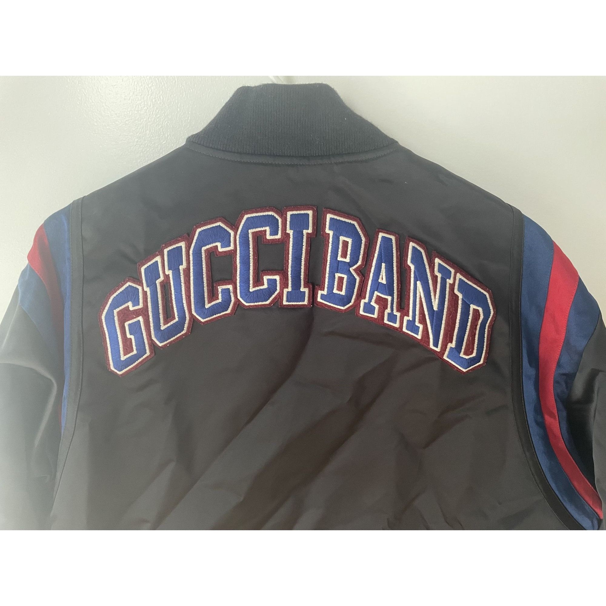 Gucci Gucci Band Black Nylon Bomber Jacket With Red & Blue Stripes Size US L / EU 52-54 / 3 - 3 Thumbnail