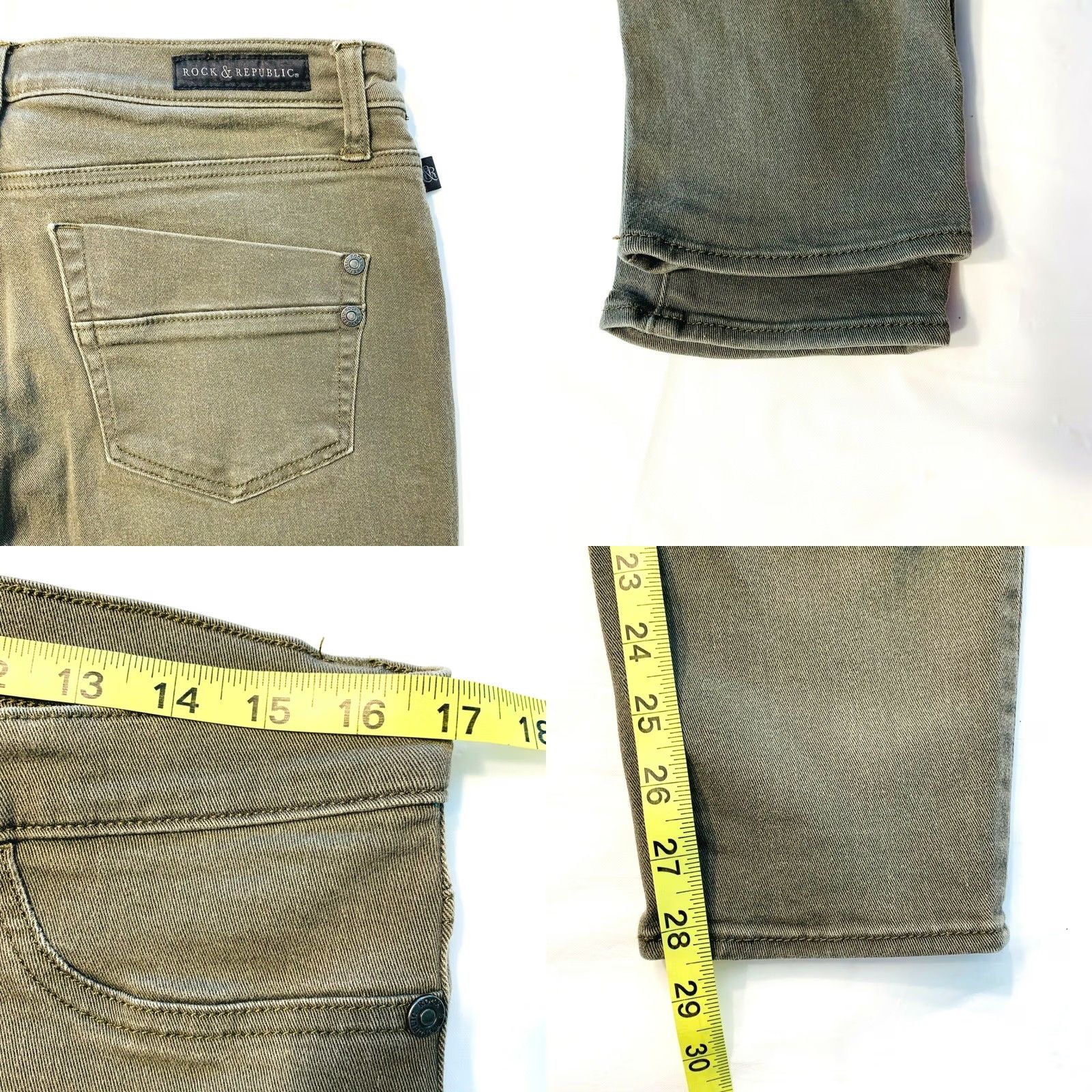 Vintage Rock & Republic Kashmiere Stretch Skinny Jeans Jegging Army Green Womens 14M EUC Size 36" / US 14 / IT 50 - 8 Thumbnail