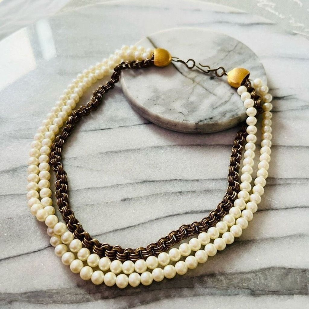 Vintage Vintage Pearl and Chain Layered Necklace Gold Toned Size ONE SIZE - 2 Thumbnail