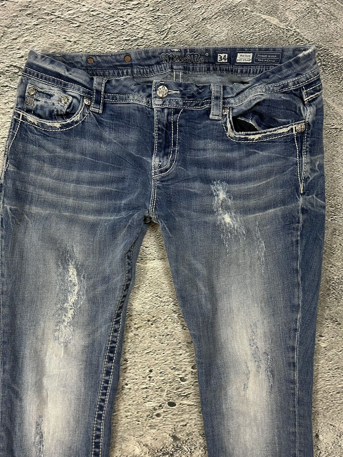 Other Miss Me flared bootcut white stitching denim vintage y2k Size US 34 / EU 50 - 4 Thumbnail