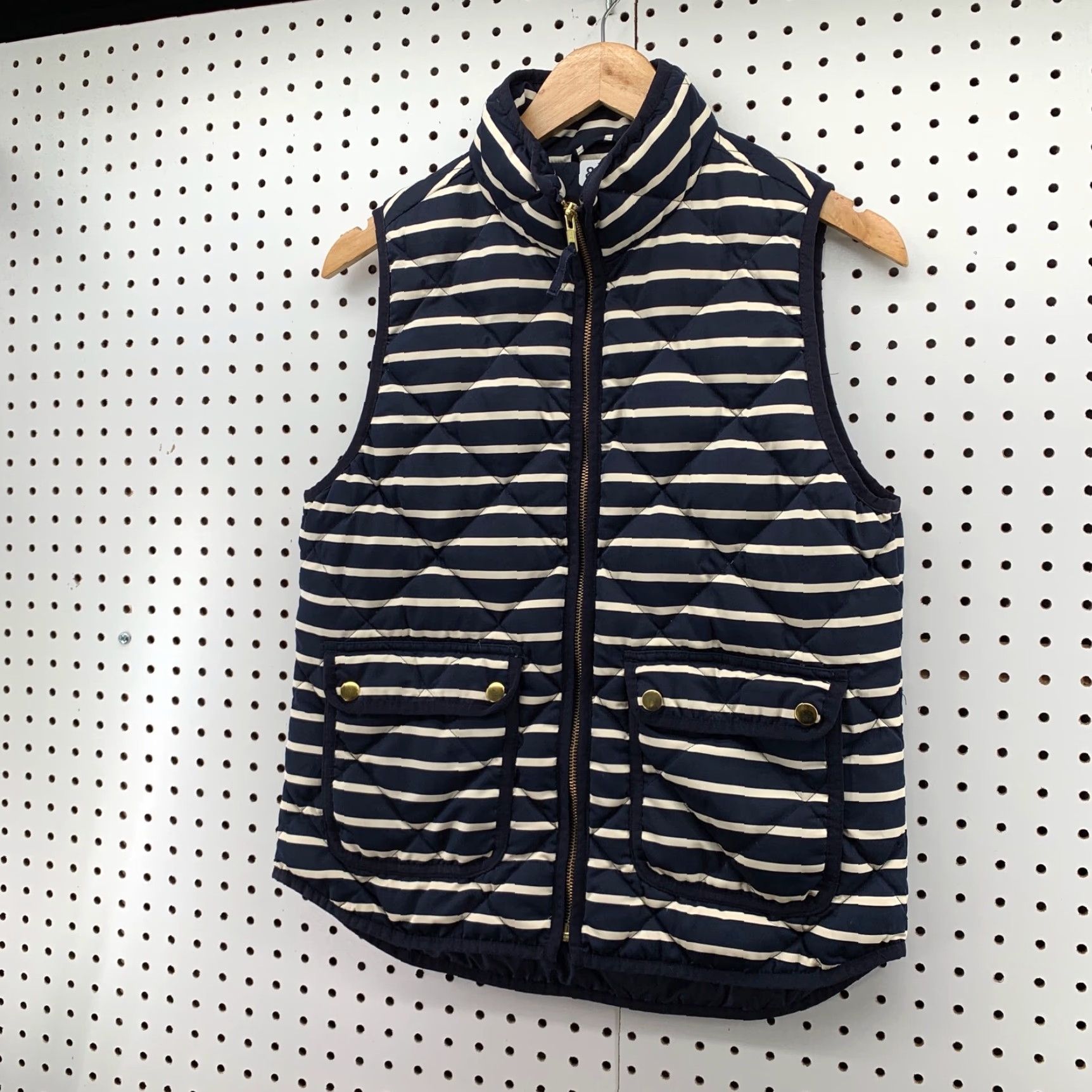 J.Crew JCrew Down Vest Puffer Jacket Women Small Blue Striped Sleeveless 18.5x24 Zip Pockets Casual Fall Winter - Mens Womens Size S / US 4 / IT 40 - 2 Thumbnail