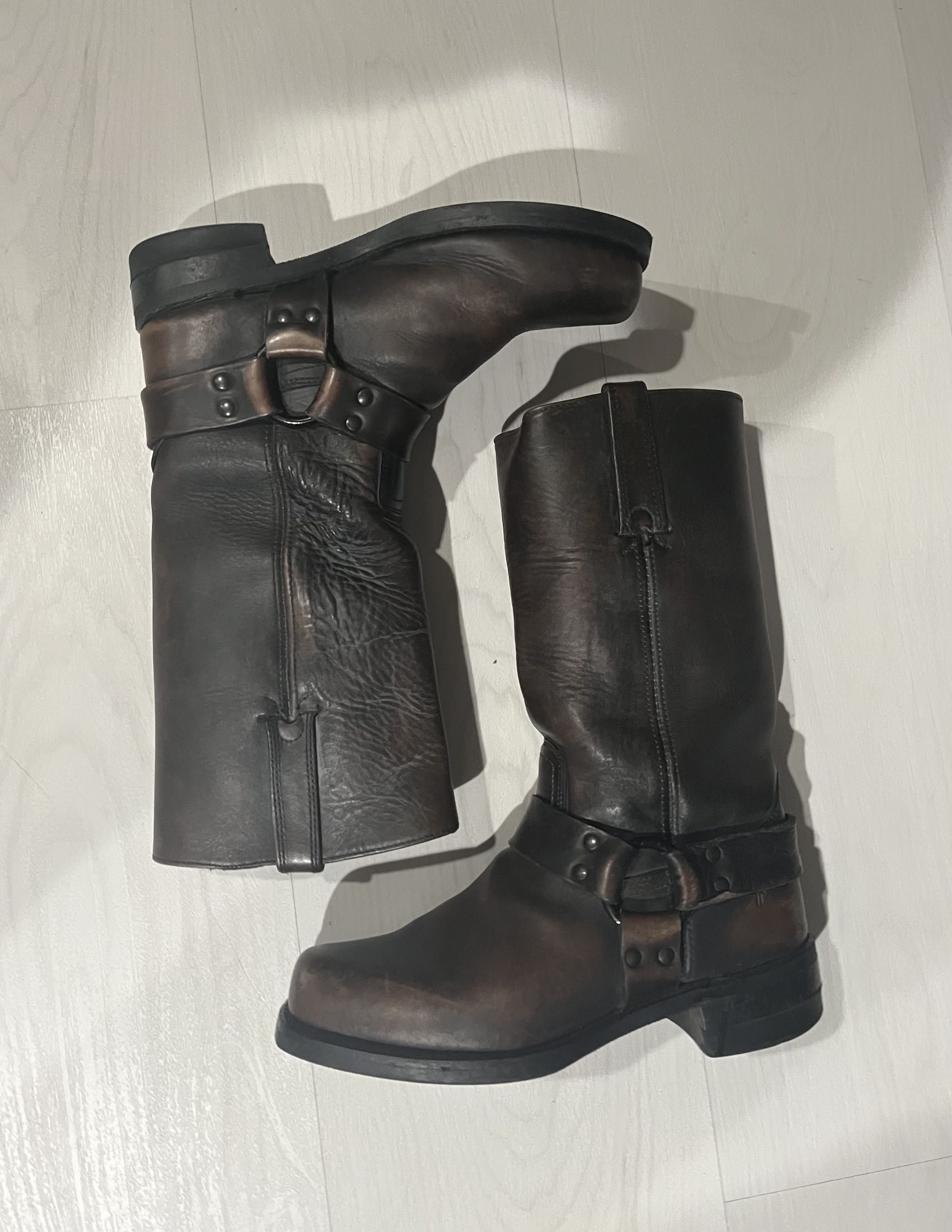 Frye Harness Boots Charcoal Distressed