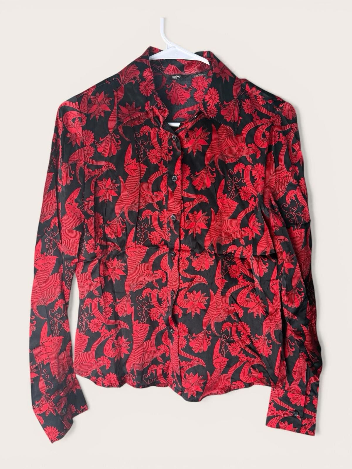 Mossimo Mossimo 100% Silk Red Black Floral Button Top Blouse Y2K S Size S / US 4 / IT 40 - 2 Thumbnail