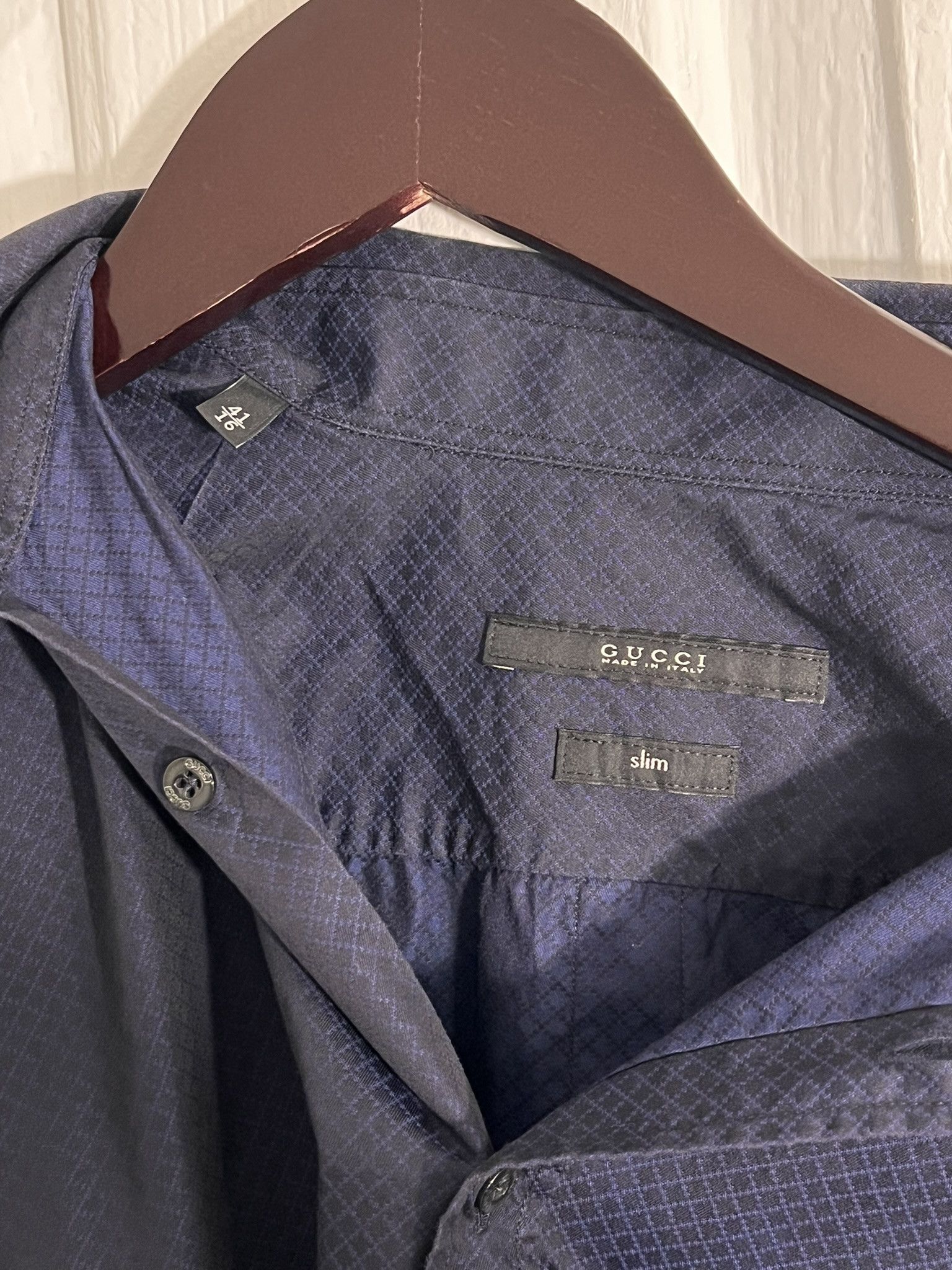 Gucci GUCCI Diamante Long Sleeve Dress Shirt Slim Fit Blue 41/16 Size US M / EU 48-50 / 2 - 14 Thumbnail