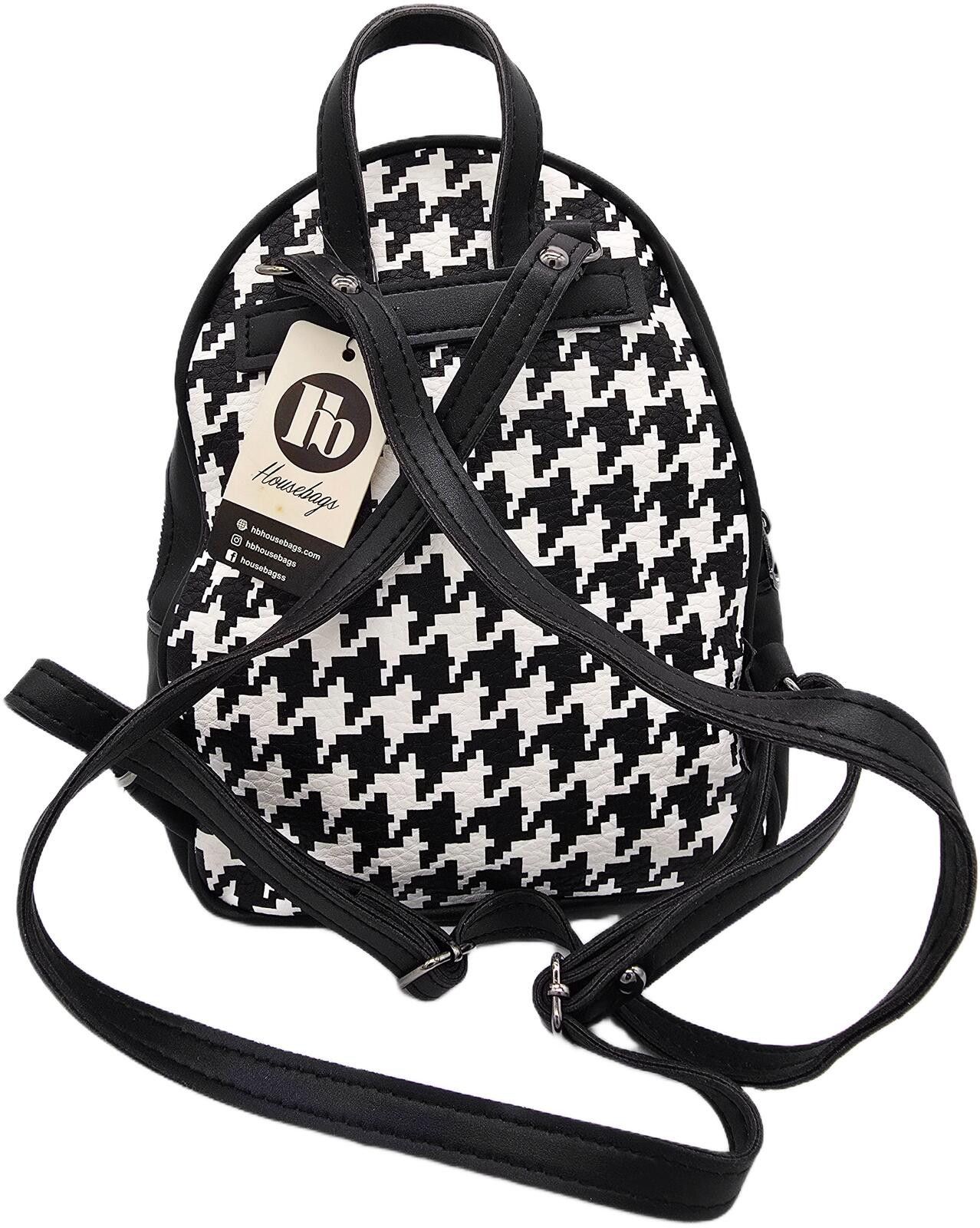 The Unbranded Brand Black and White Houndstooth Pattern Backpack Size ONE SIZE - 2 Thumbnail