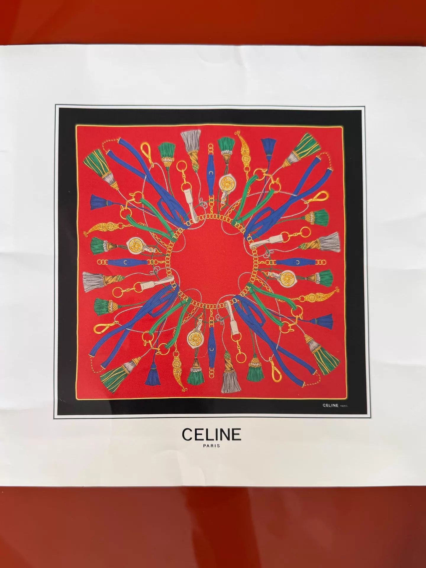 Celine Celine Vintage New Red-Black Chain Tassel 90 Scarf Size ONE SIZE - 1 Thumbnail