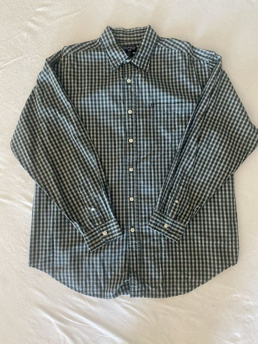 Polo Ralph Lauren Polo Jeans Co. Green White Plaid Button Up Size US XL / EU 56 / 4 - 1 Thumbnail