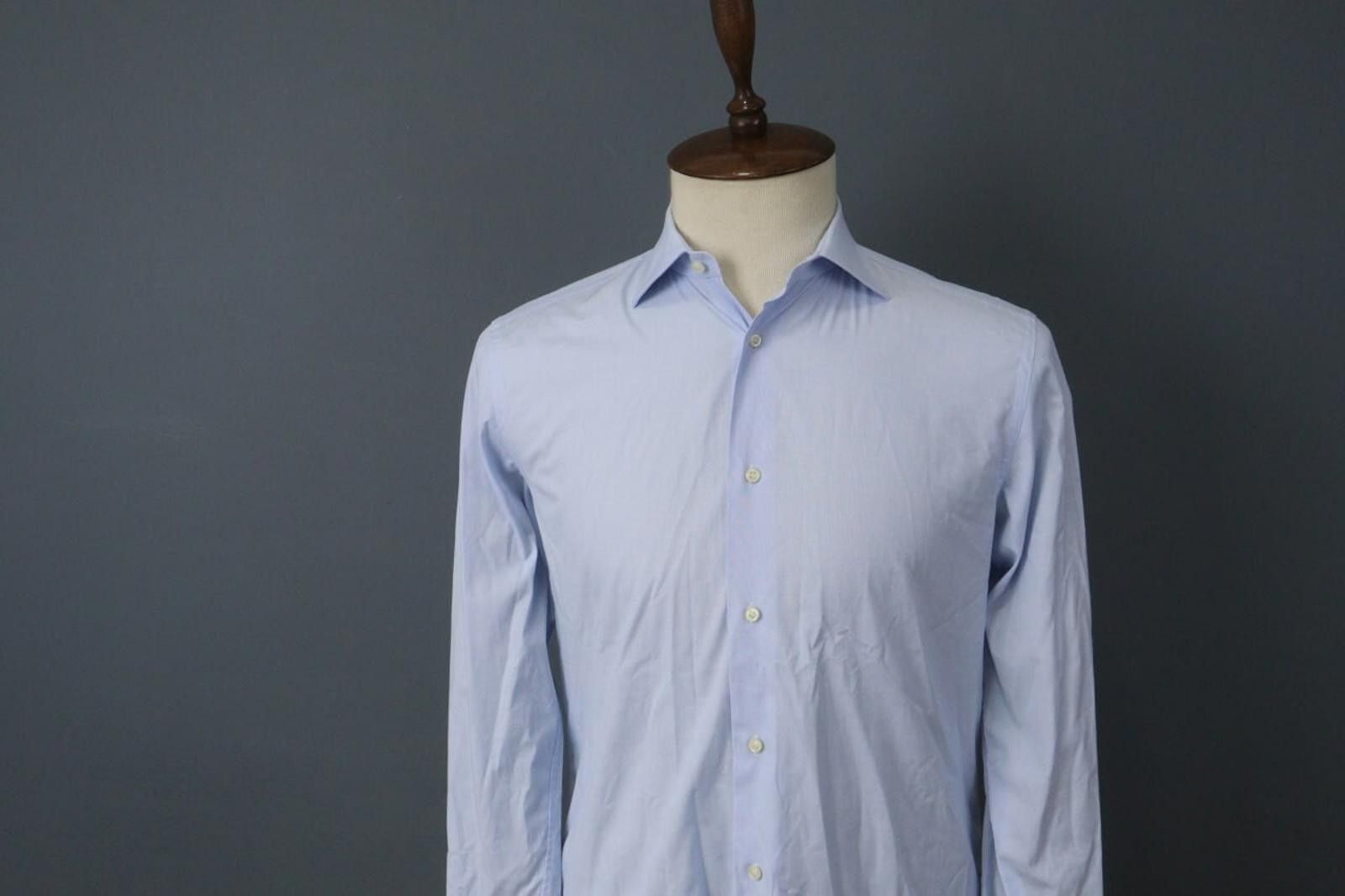 Designer Boggi Blue Cotton Collared Button Front Dress Shirt Size 40 Size 38R - 2 Thumbnail