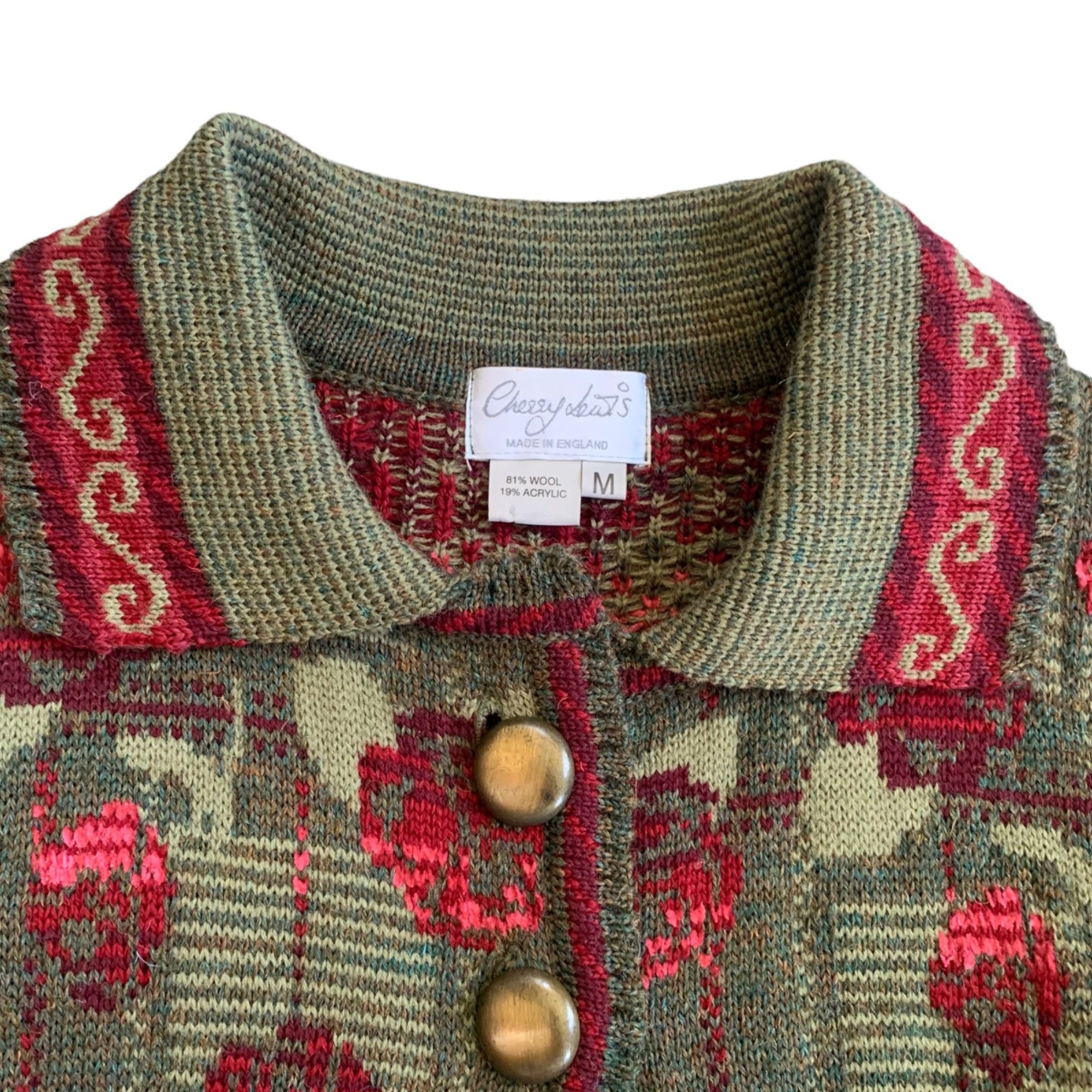 Vintage Vintage Cherry Lewis Floral Chunky Knit Wool Sweater Cardiga Size M / US 6-8 / IT 42-44 - 2 Thumbnail