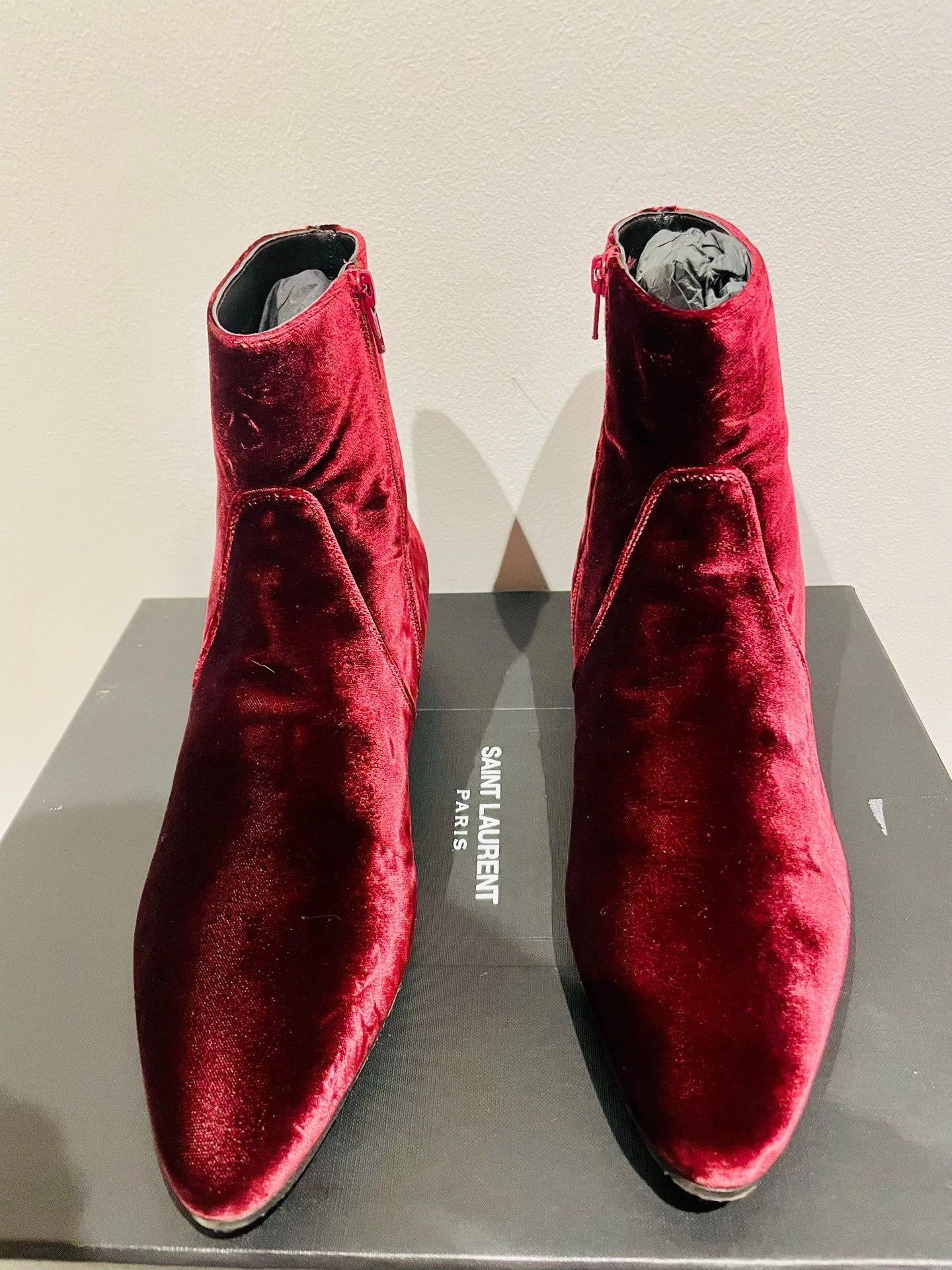 Saint Laurent Paris SLP Hedi 2016AW Runway Red Velvet Mid-Calf Boot 41 Size US 8 / EU 41 - 4 Thumbnail