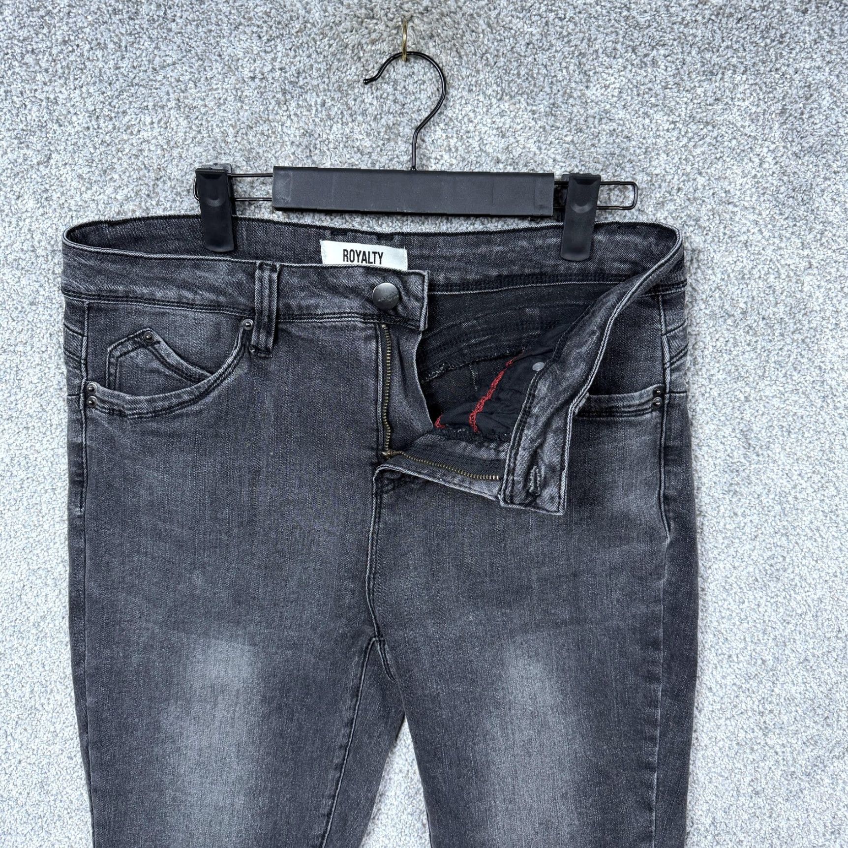 Vintage Royalty For Me Womens 14 Black Charcoal Wash High-Rise Skinny Jeans 33x26.5 Stretch Five-Pocket Denim Size 36" / US 14 / IT 50 - 6 Thumbnail