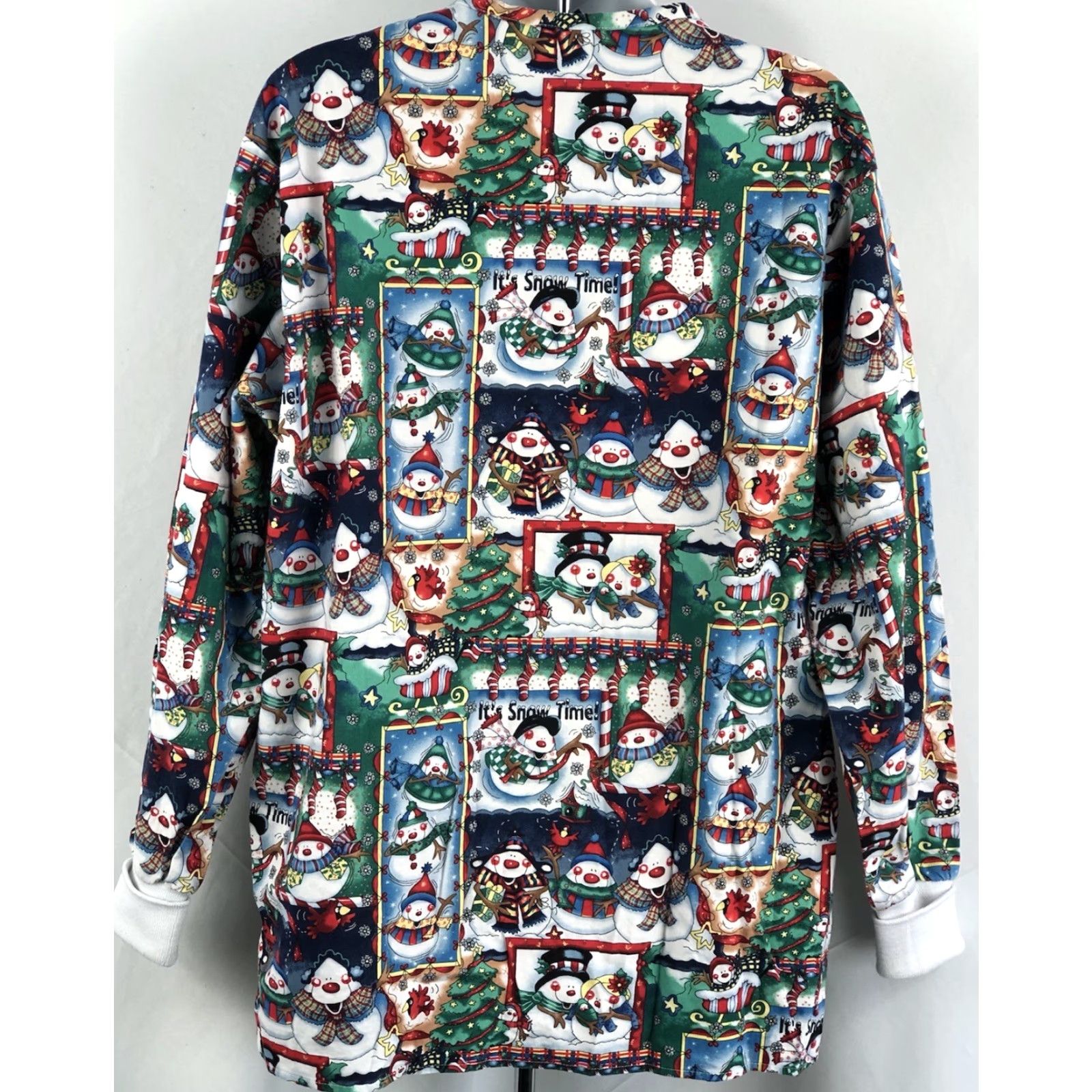 Vintage Barco Scrubs Top M Christmas Holiday Print LongSleeve Pockets Snap Front Snowman Womens) Size US M / EU 48-50 / 2 - 3 Thumbnail
