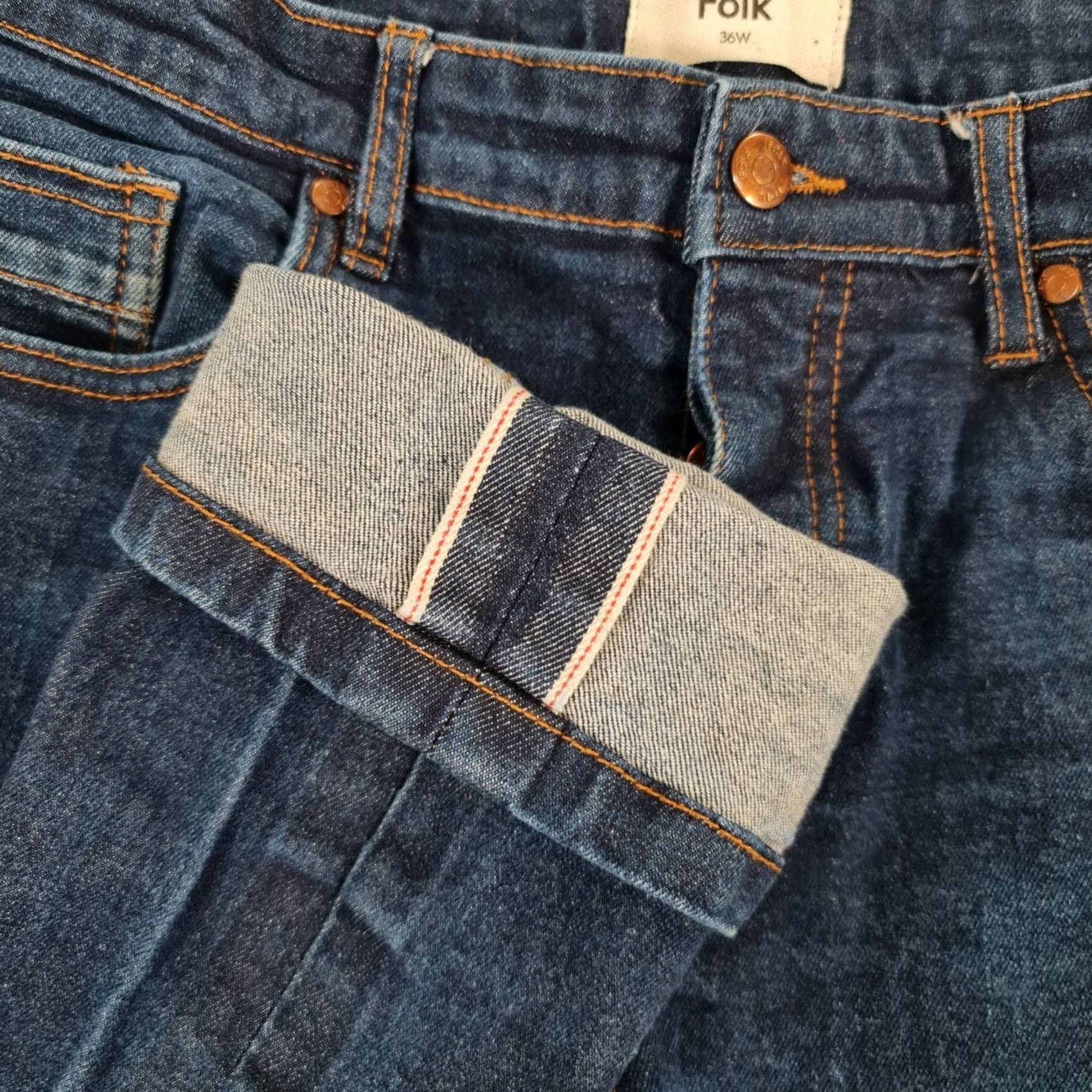 Folk Folk Jeans Mens Slim Fit Stretch Denim Selvedge Blue W32 L30 Size US 32 / EU 48 - 2 Thumbnail