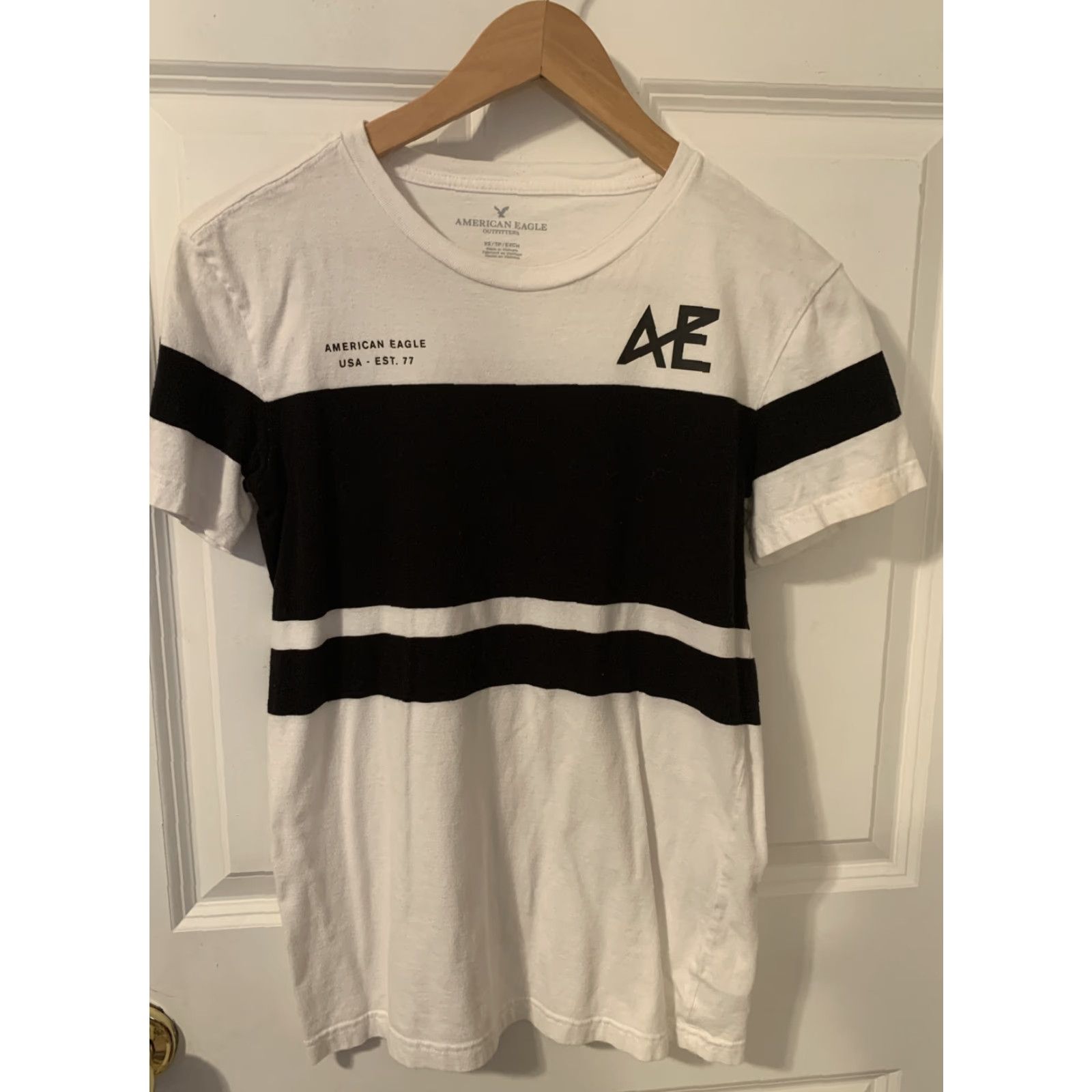 American Eagle Outfitters american eagle shirt XS striped short sleeve black white AE Adults Mens Size US XS / EU 42 / 0 - 2 Thumbnail