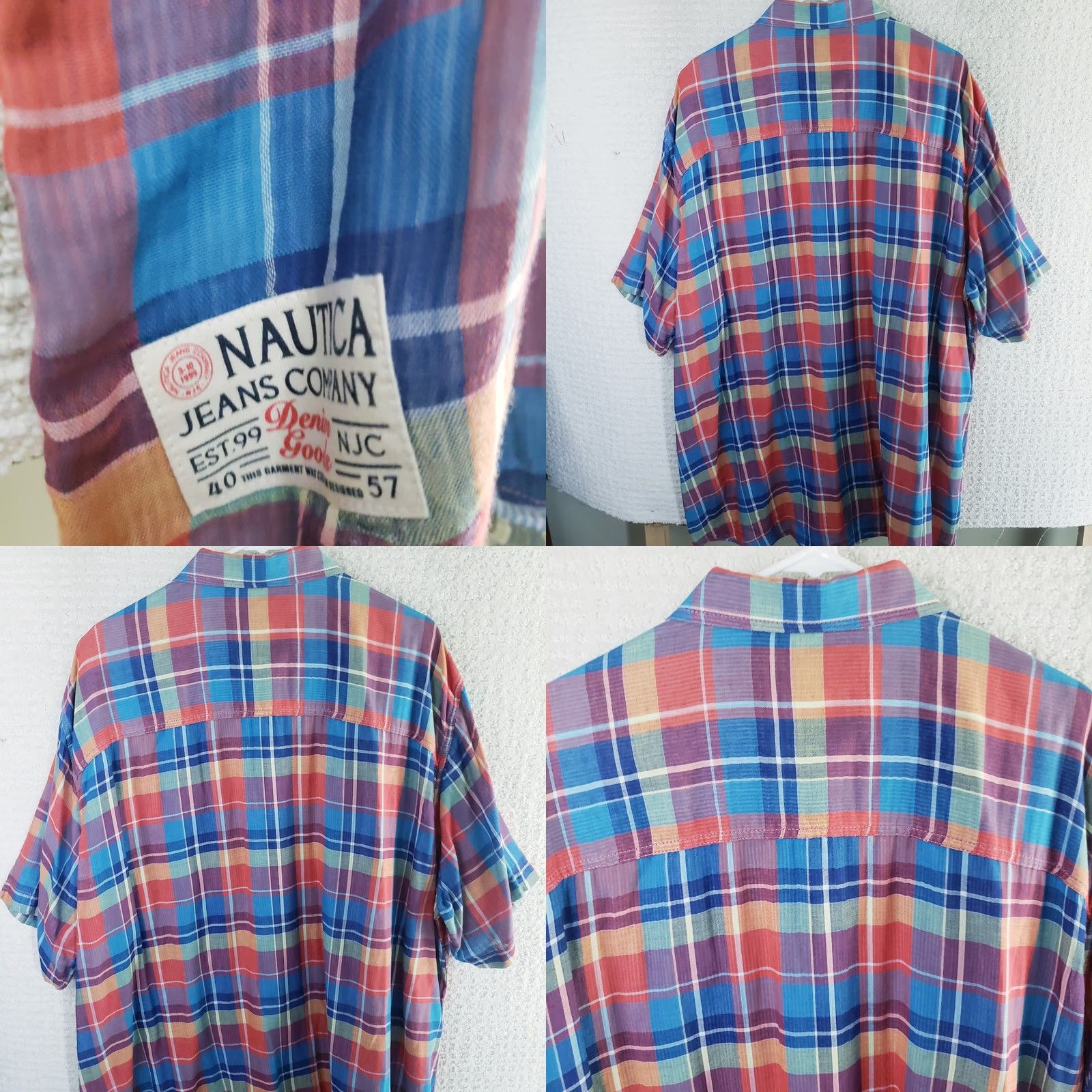 Nautica Nautica Jeans Co. Shirt Mens 2XL Multicolor Plaid Short Sleeve Button-Down 100% Cotton Size US XXL / EU 58 / 5 - 8 Thumbnail