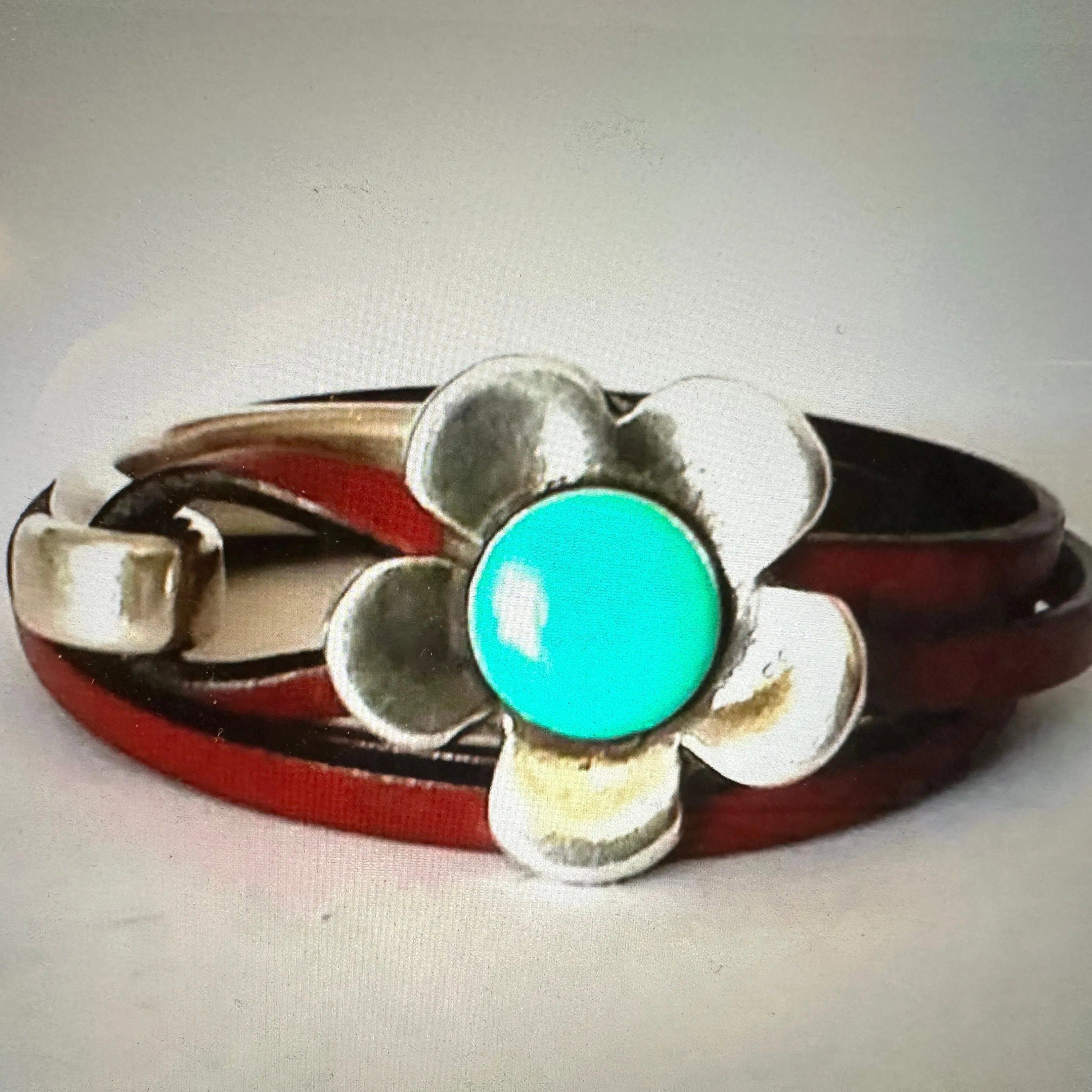 Other Brown Leather Flower Bracelet, Double Wrap, Boho Flower Leat Size ONE SIZE - 6 Thumbnail