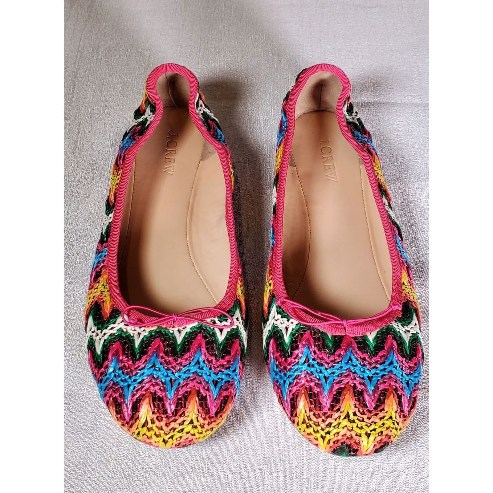 J.Crew J.CREW Evie Ballet Flats Size US 9.5 Brilliant Azalea Zig-Zag Raffia Women's Size US 10 / IT 40 - 3 Thumbnail
