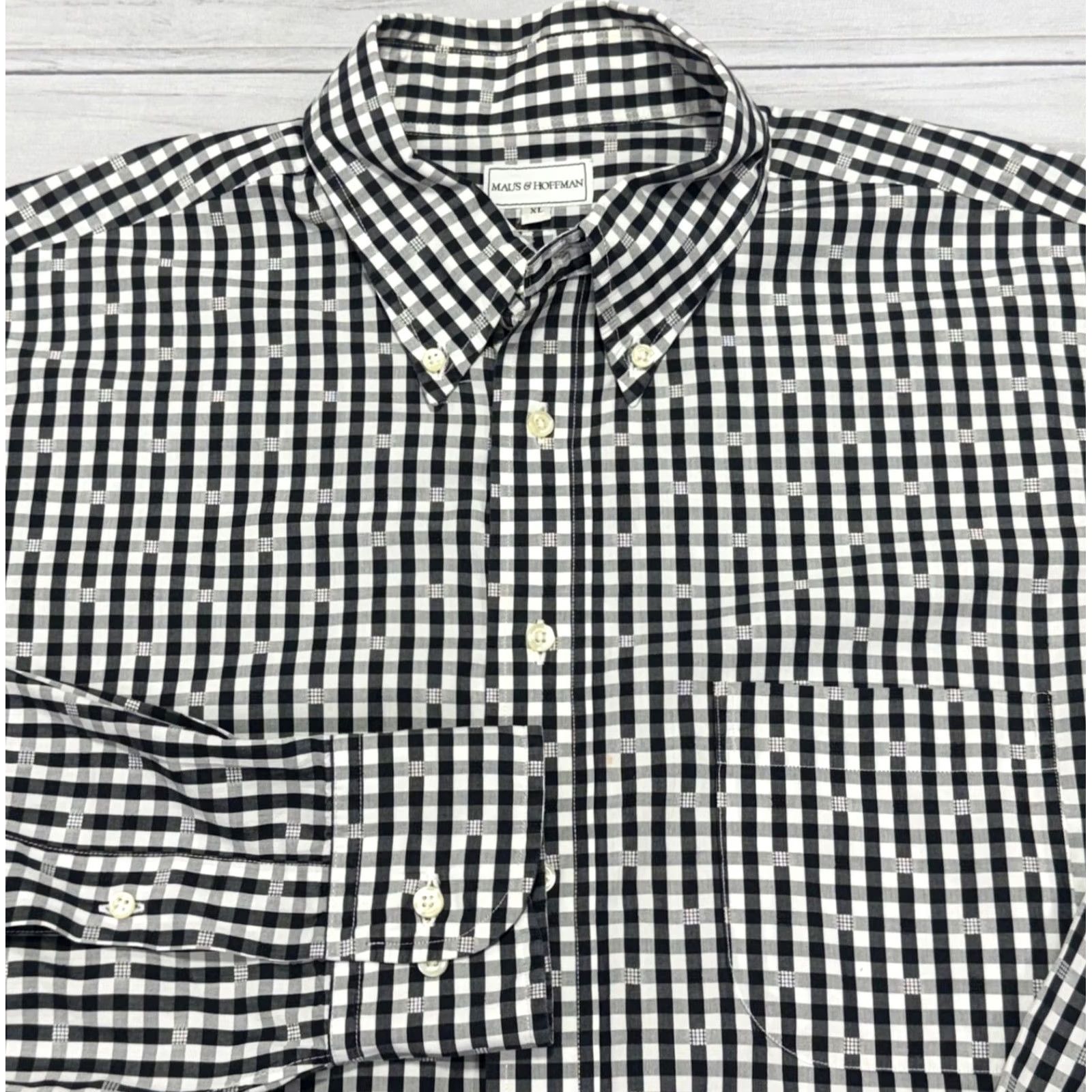 Vintage Maus & Hoffman Shirt Mens XL Black White Check Egyptian 2 Ply Cotton Button Up Size US XL / EU 56 / 4 - 2 Thumbnail