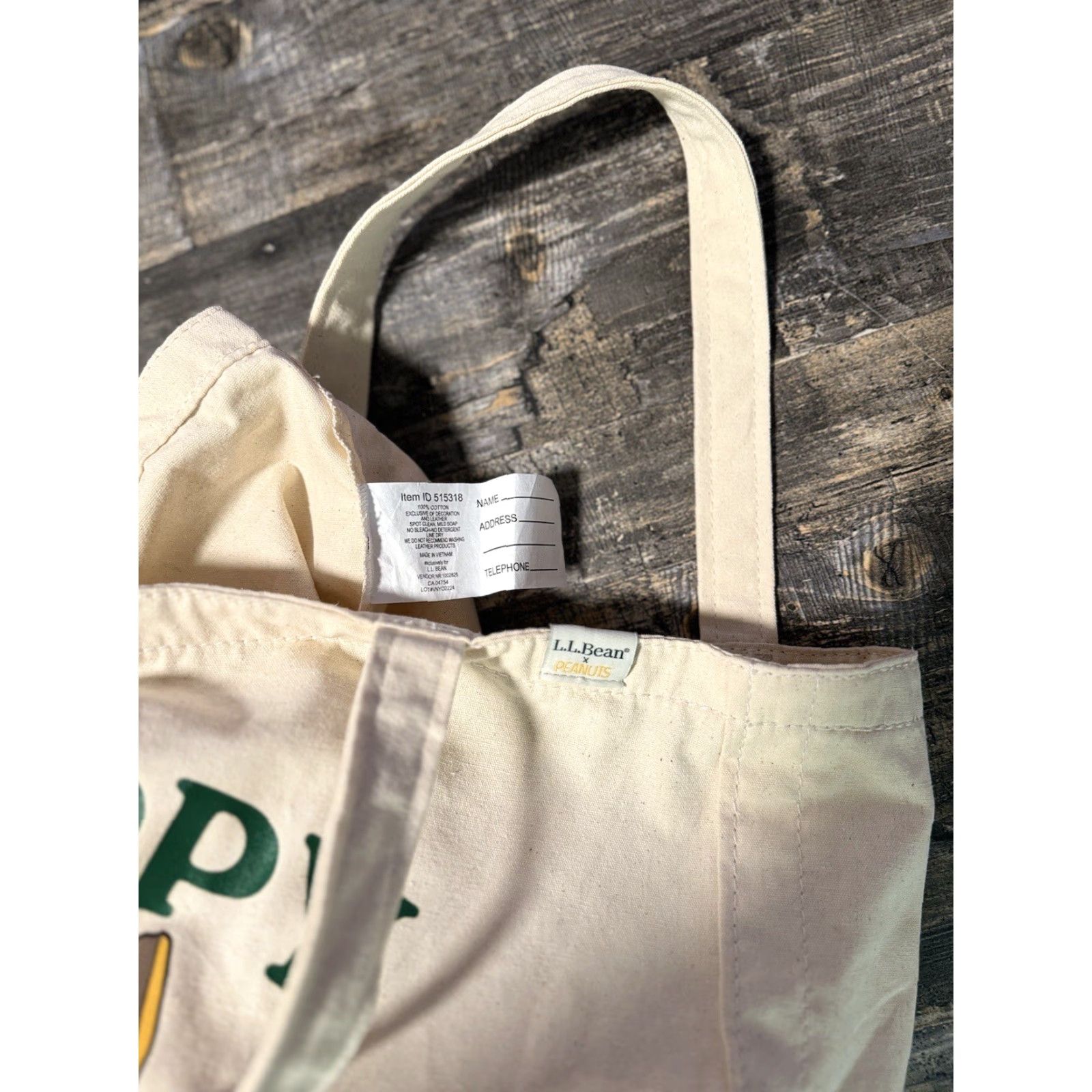 Vintage VINTAGE L.L. BEAN x Peanuts Snoopy “HAPPY CAMPER” Canvas Tote Bag Tote Unisex Adults Beige 80s 90s Travel Pre-owned Size ONE SIZE - 4 Thumbnail