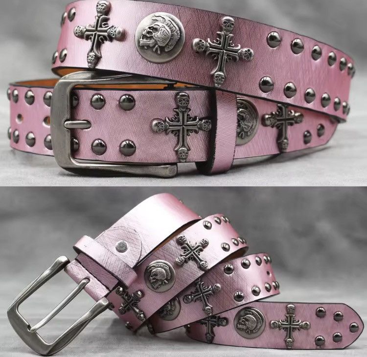 Japanese Brand 115 cm Punk Rock Cross Skull Studded PU Leather Belt Size ONE SIZE - 1 Thumbnail