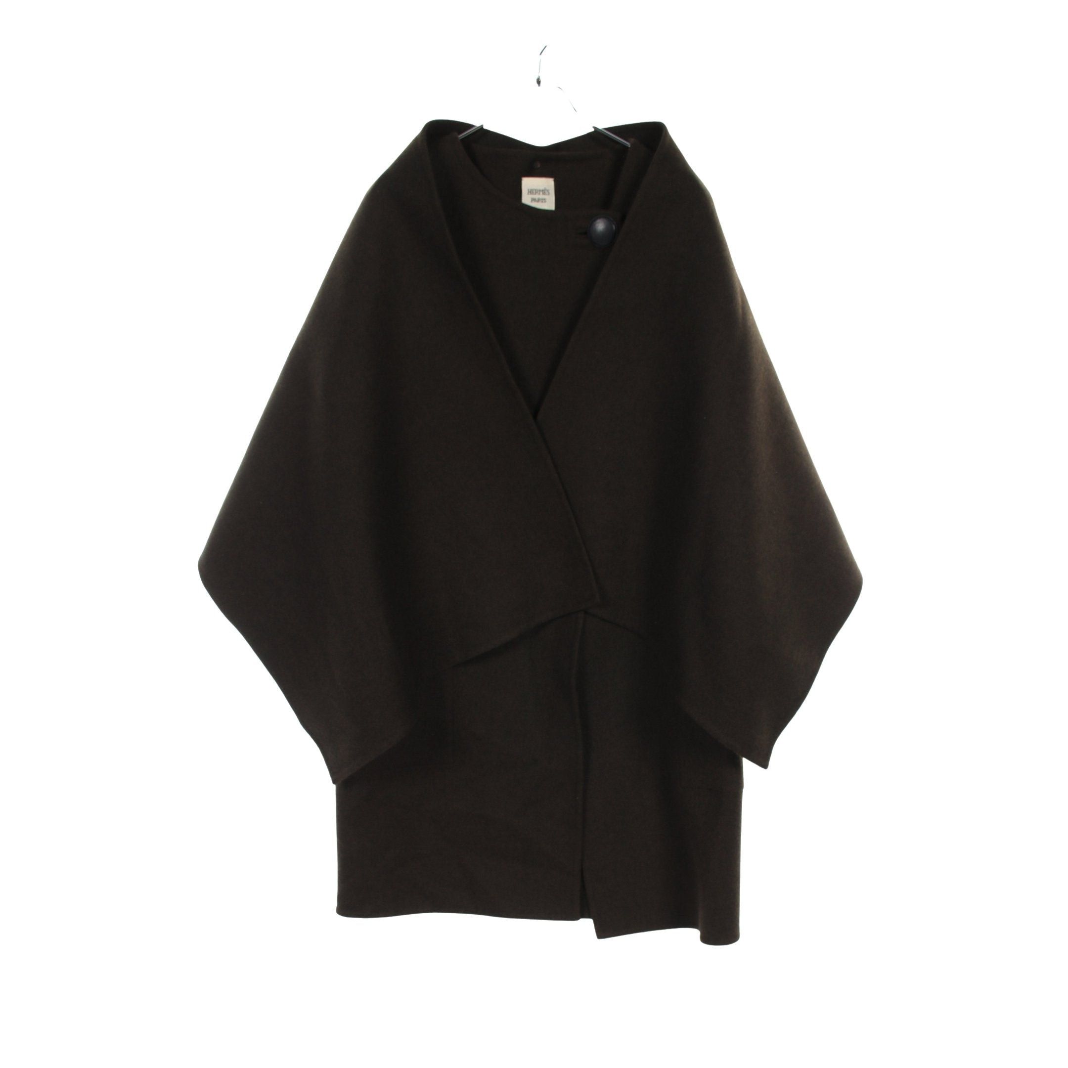Hermes Hermes Coat Collarless Cashmere Dark Green Size ONE SIZE - 1 Thumbnail