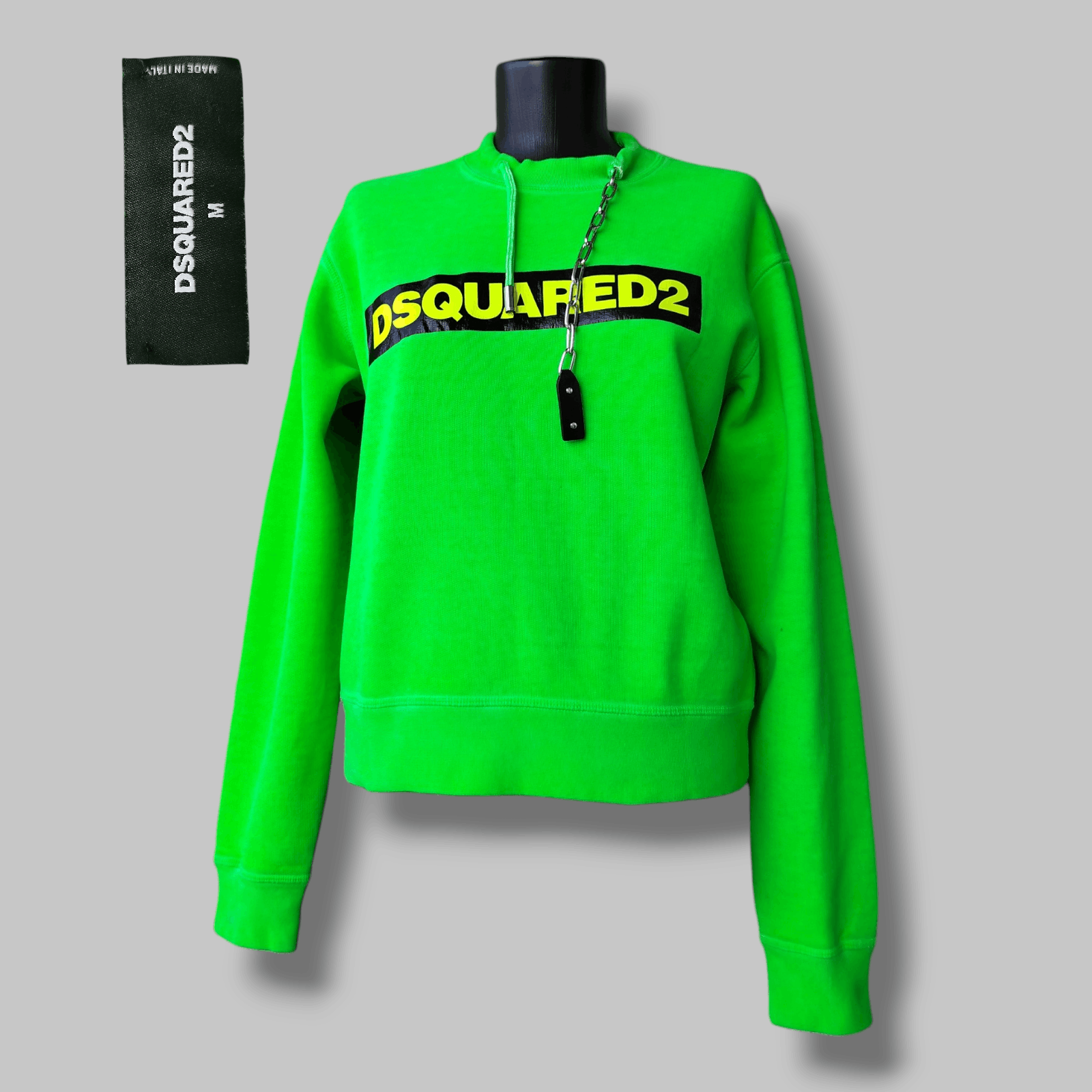 Dsquared2 Sweatshirt Neon Green Crew Neck Logo Chain Cotton Size M Size M / US 6-8 / IT 42-44 - 1 Thumbnail