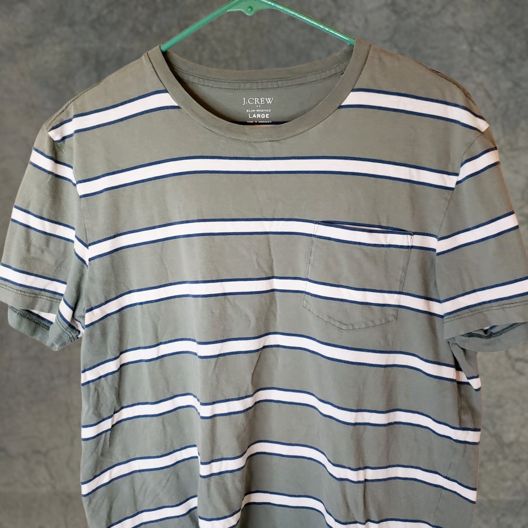 J.Crew J.CREW Shirt Mens L Green Striped Slim Washed Crew Neck Short Sleeve Casual Tee Size US L / EU 52-54 / 3 - 1 Thumbnail