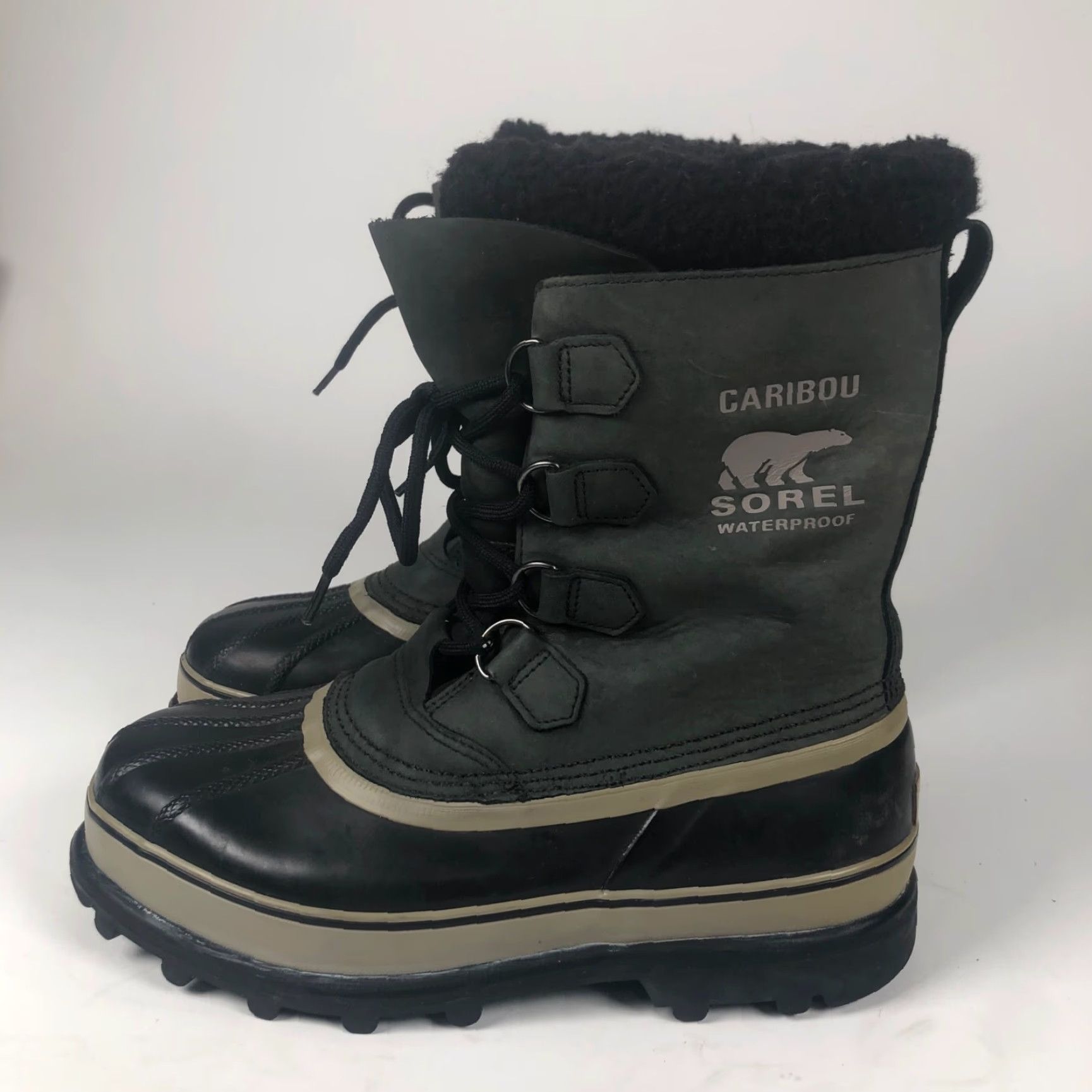 SOREL Sorel Caribou Boots Mens Size 10 US 44 Green Leather Black Rubber Waterproof Insulated Wool Lining Mid-Calf Snow Boot Size US 10 / EU 43 - 3 Thumbnail