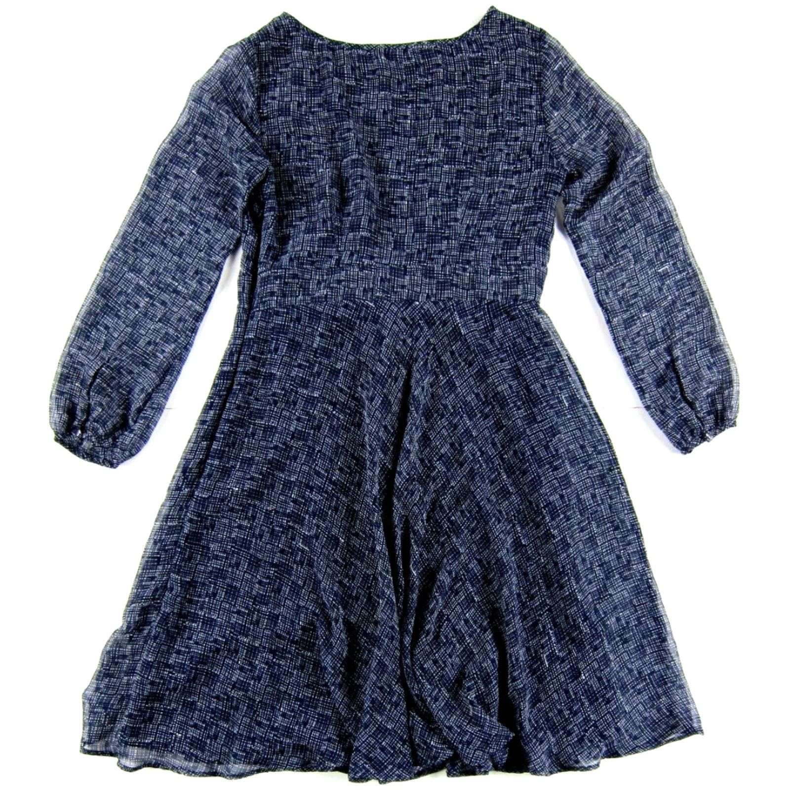 Vintage M&S Collection Navy Blue White Plaid Long Sleeve Midi Sheath Dress UK 10 US 8 Size M / US 6-8 / IT 42-44 - 2 Thumbnail