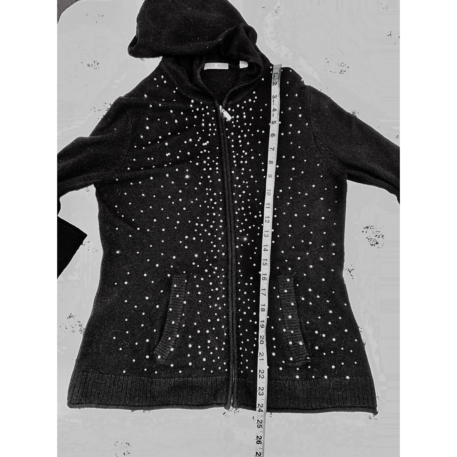 Other VINTAGE BLACK 100% CASHMERE RHINESTONE HOODIE S SUPER LUXE! Size S / US 4 / IT 40 - 6 Thumbnail