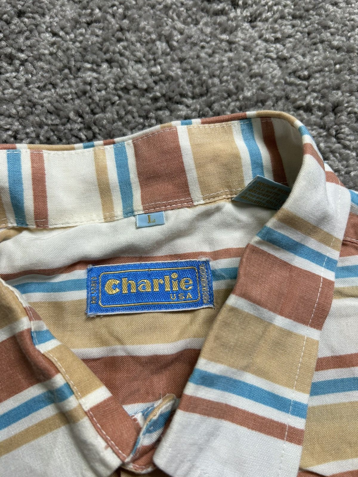 Vintage Vintage 70 Charlie Striped Rayon Short Sleeve Button Up Size US M / EU 48-50 / 2 - 4 Thumbnail